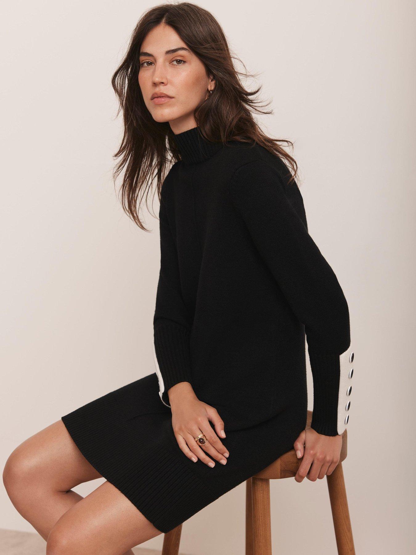 Image 2 of 6 of Mint Velvet Knit Contrast Cuff Dress - Black