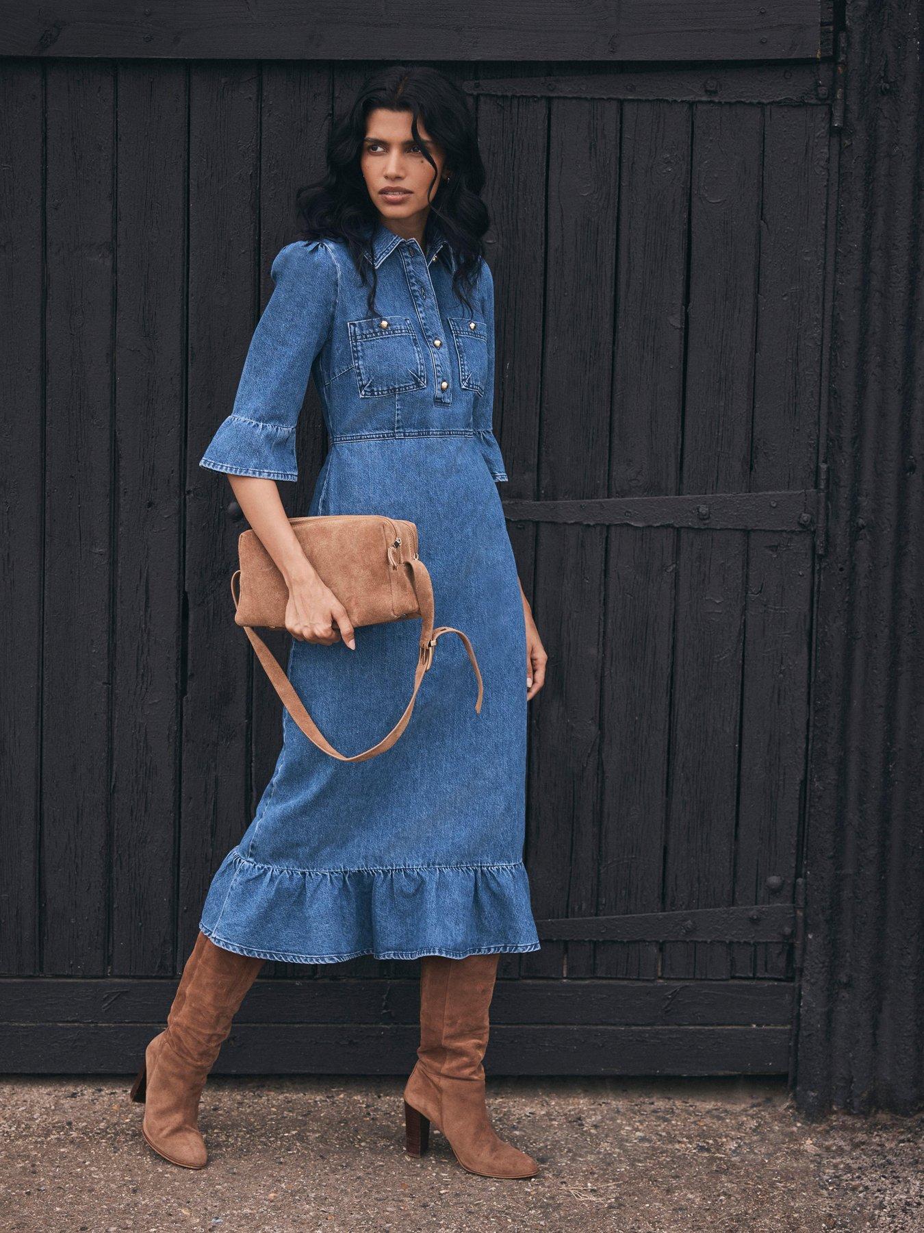 Mint Velvet Mid Denim Midi Dress - Blue
