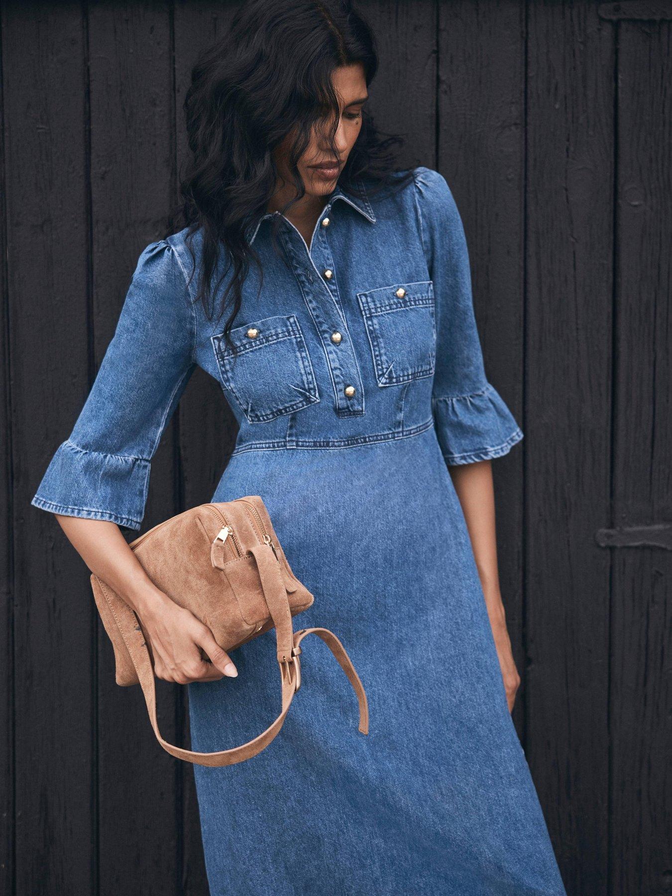 Mint Velvet Mid Denim Midi Dress - Blue | Littlewoods