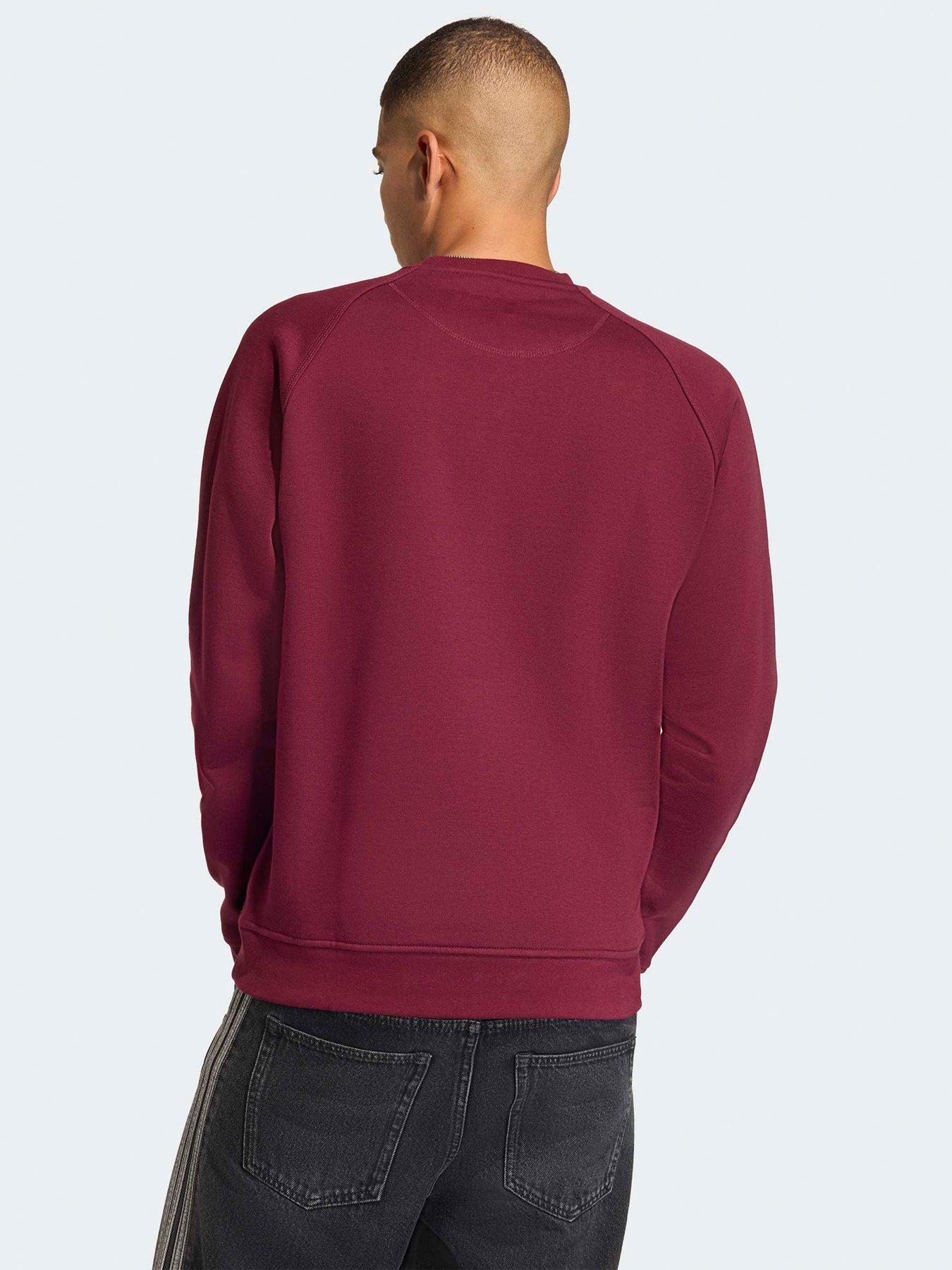  image of adidas-originals-mens-trefoil-essentials-crew-sweat-red-dark-red