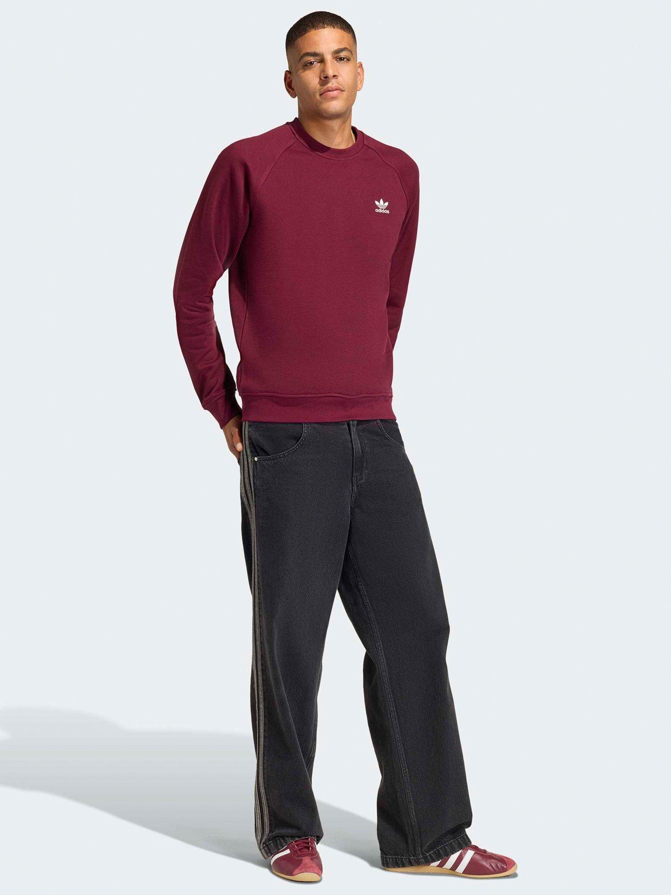  image of adidas-originals-mens-trefoil-essentials-crew-sweat-red-dark-red