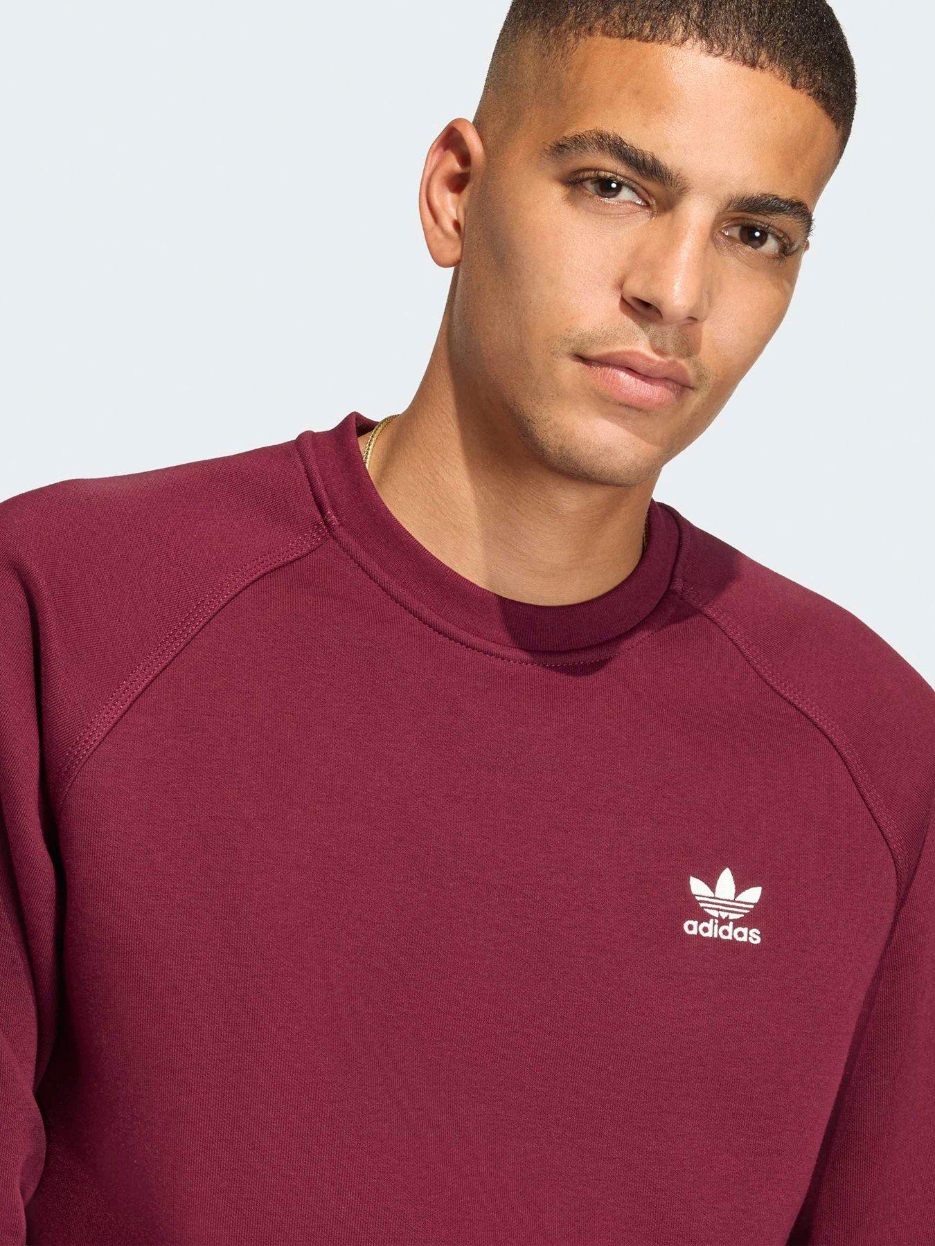  image of adidas-originals-mens-trefoil-essentials-crew-sweat-red-dark-red
