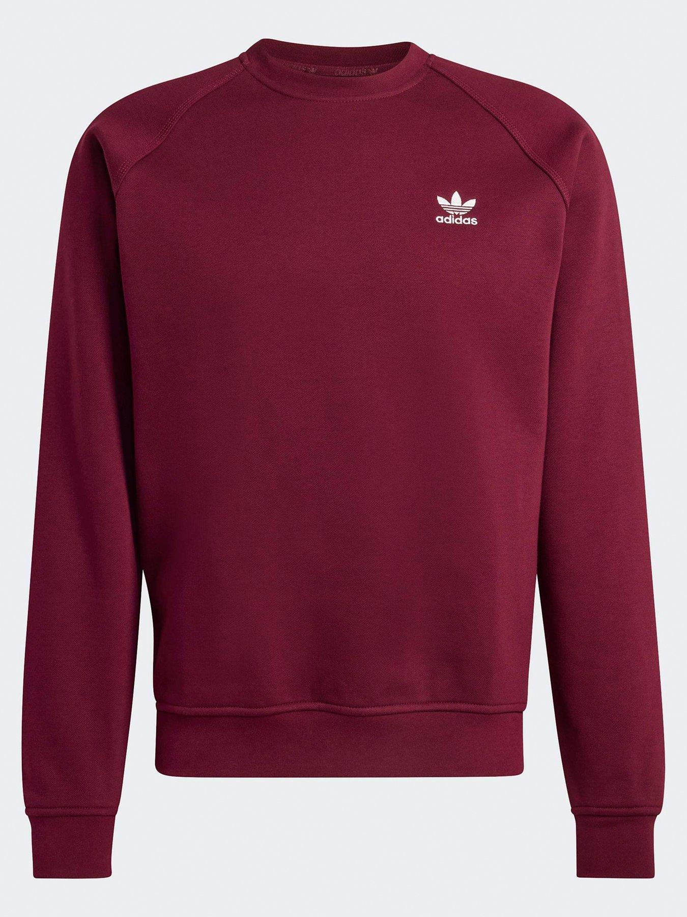  image of adidas-originals-mens-trefoil-essentials-crew-sweat-red-dark-red