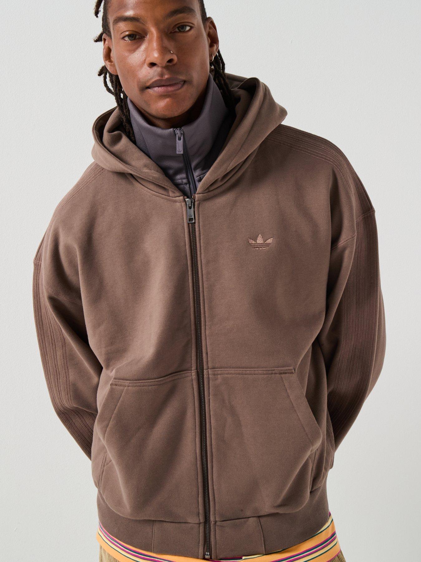 adidas Originals Mens Premium Essentials Full-Zip Hoodie - Brown