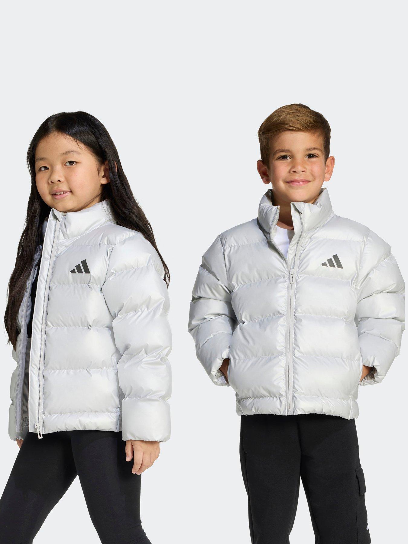 image of adidas-sportswear-kids-unisex-synthetic-down-glam-jacket-silver