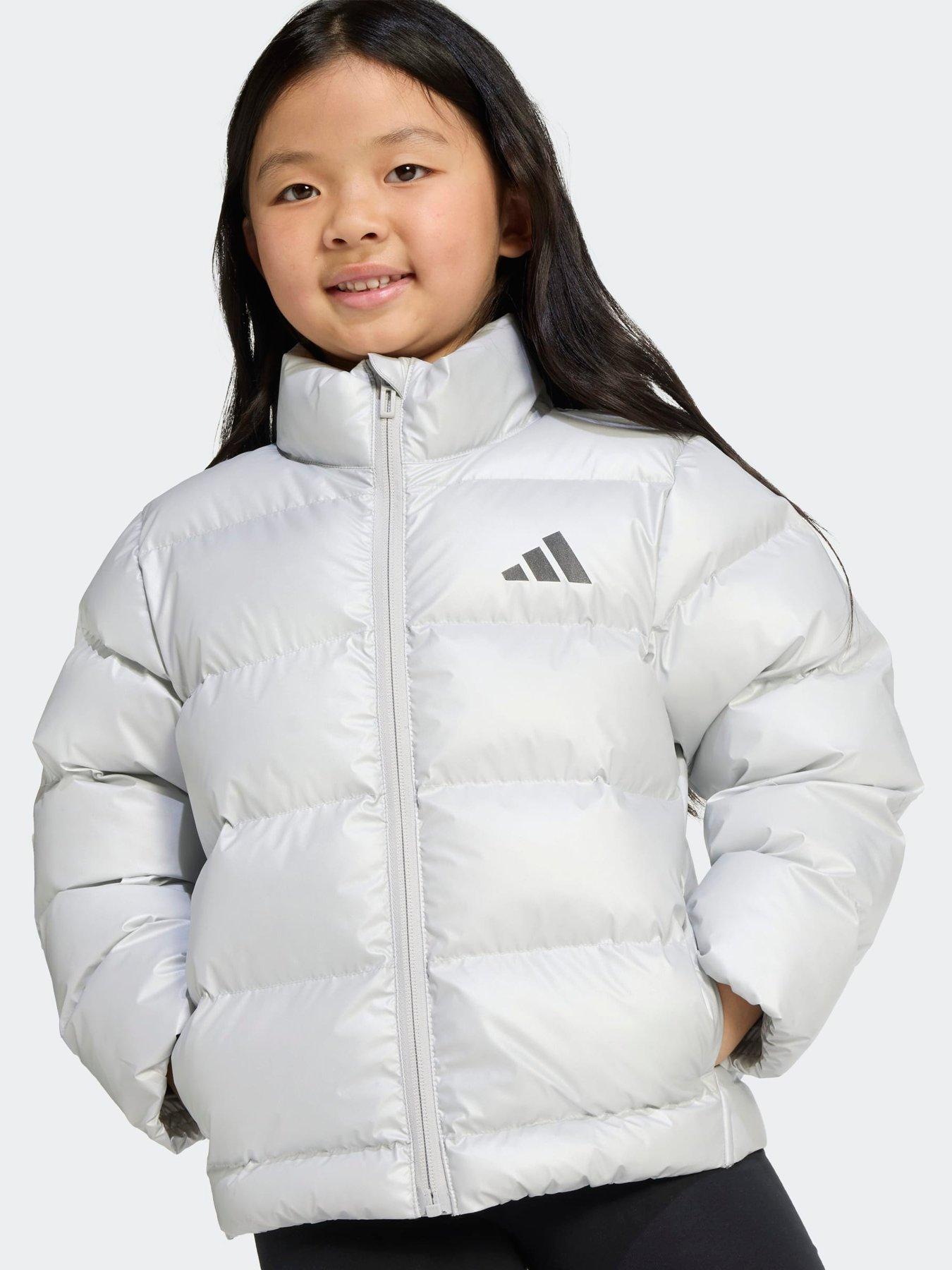  image of adidas-sportswear-kids-unisex-synthetic-down-glam-jacket-silver