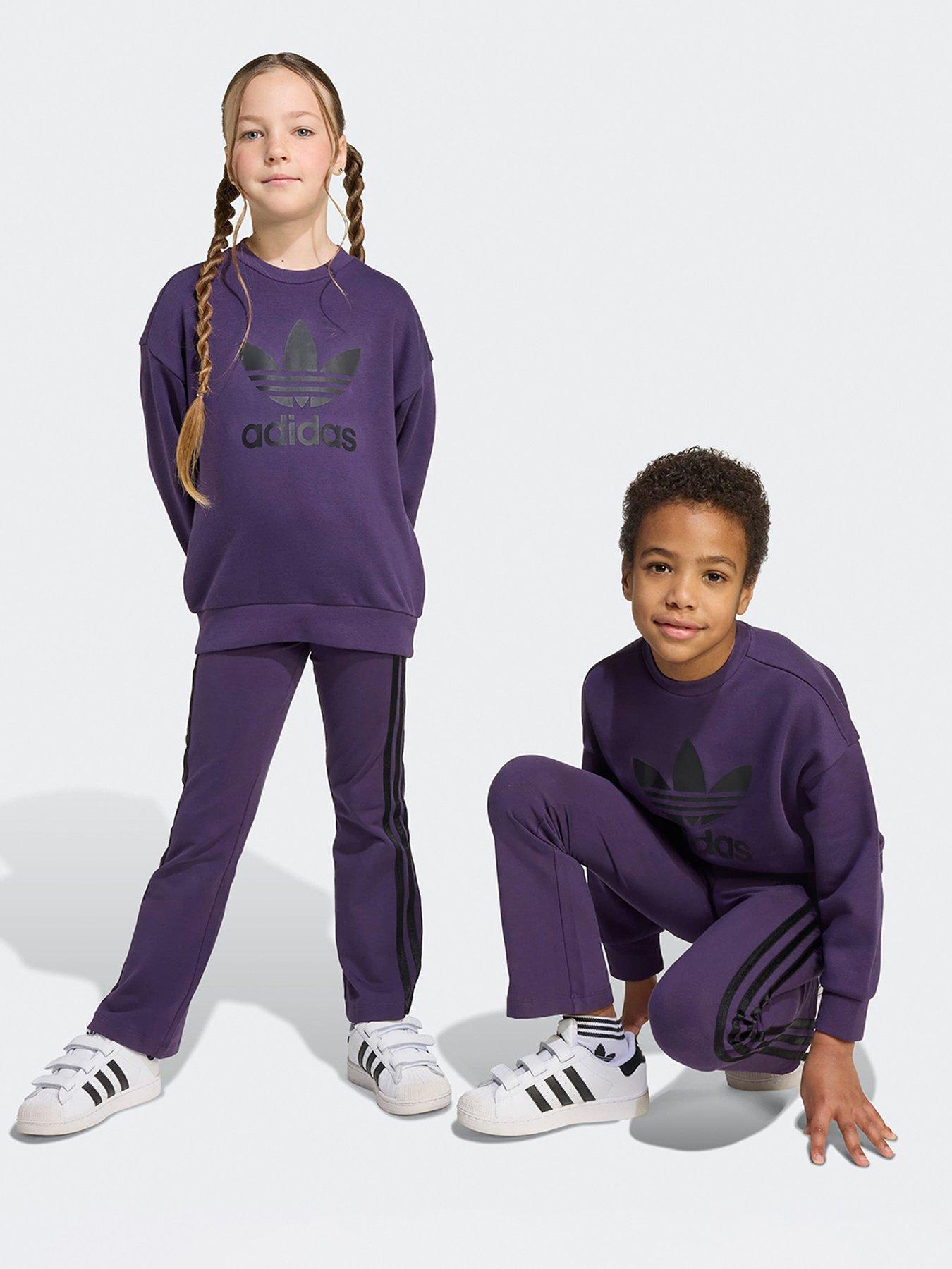  image of adidas-originals-kids-unisex-loose-crew-flared-legging-set-kids-purple