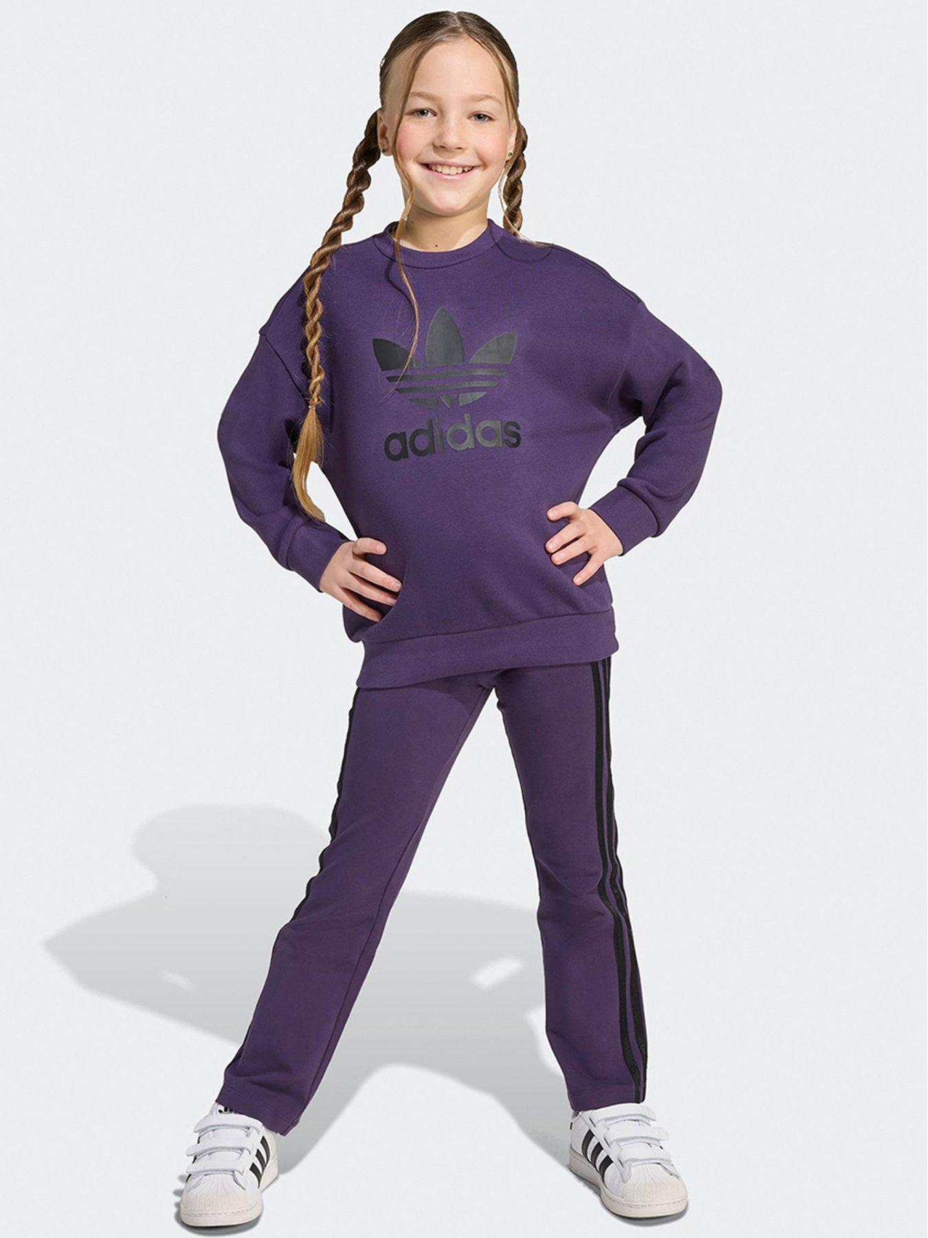  image of adidas-originals-kids-unisex-loose-crew-flared-legging-set-kids-purple