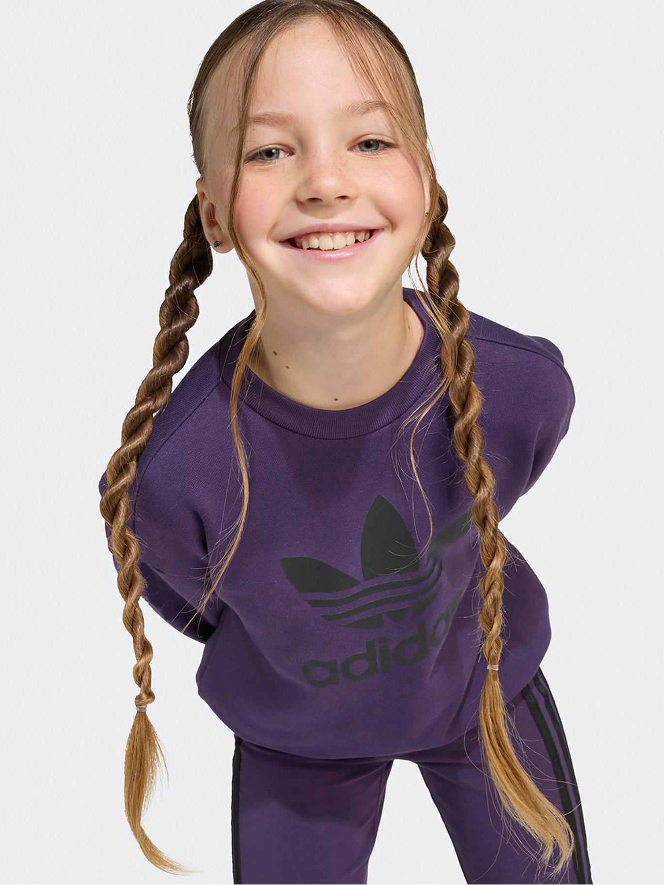  image of adidas-originals-kids-unisex-loose-crew-flared-legging-set-kids-purple