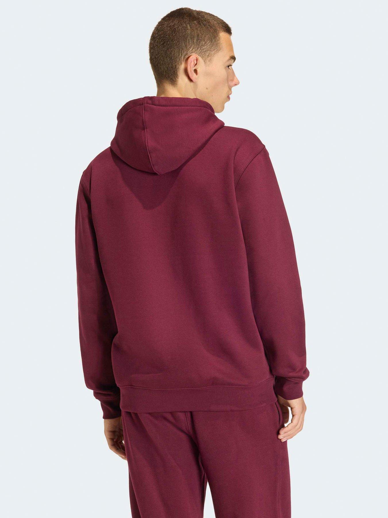  image of adidas-originals-mens-trefoil-essentials-loose-hoodie-dark-red