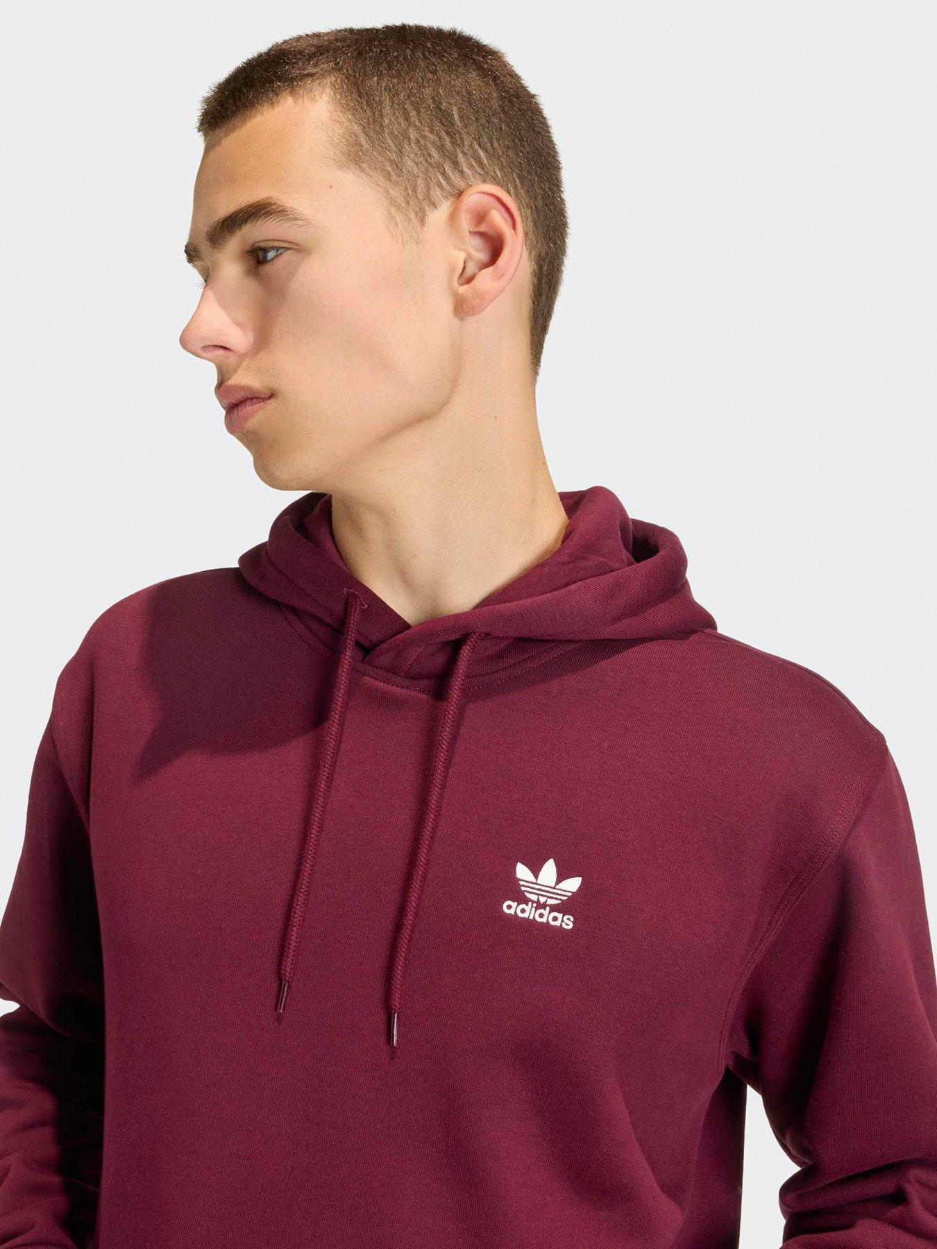  image of adidas-originals-mens-trefoil-essentials-loose-hoodie-dark-red