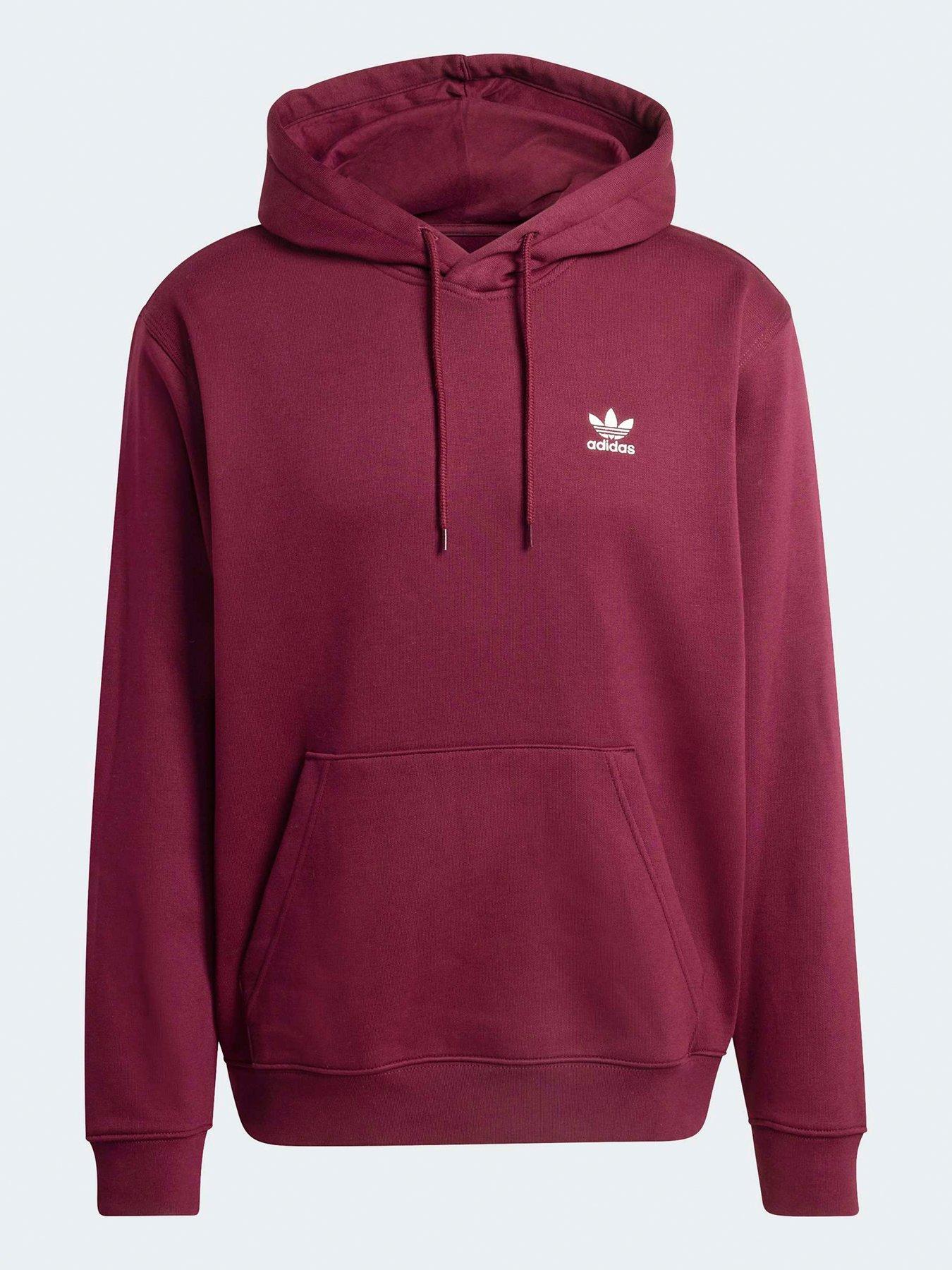  image of adidas-originals-mens-trefoil-essentials-loose-hoodie-dark-red