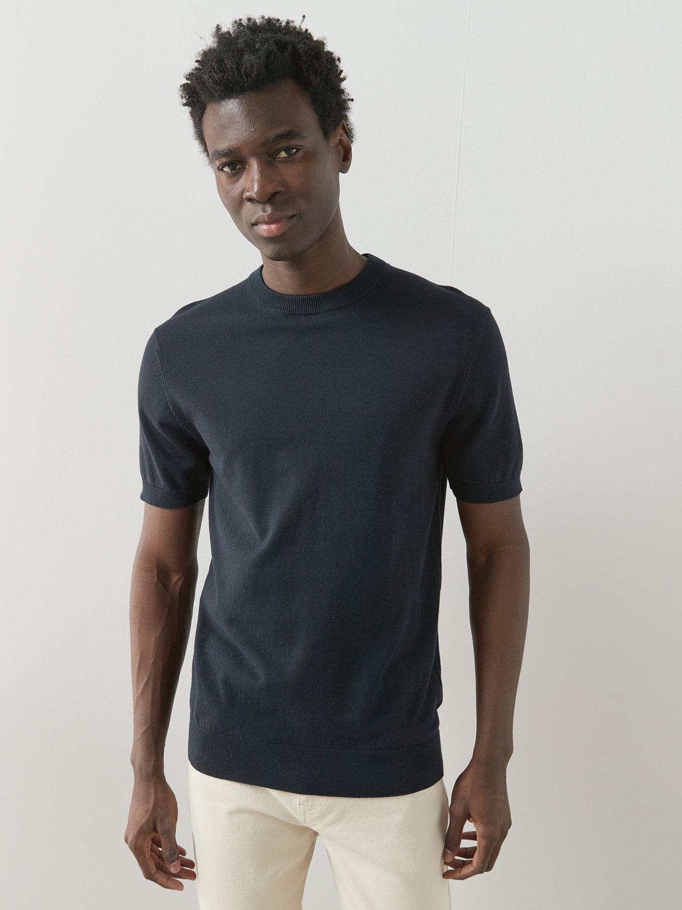 the-very-collection-cotton-rich-short-sleeve-knitted-t-shirt-navy