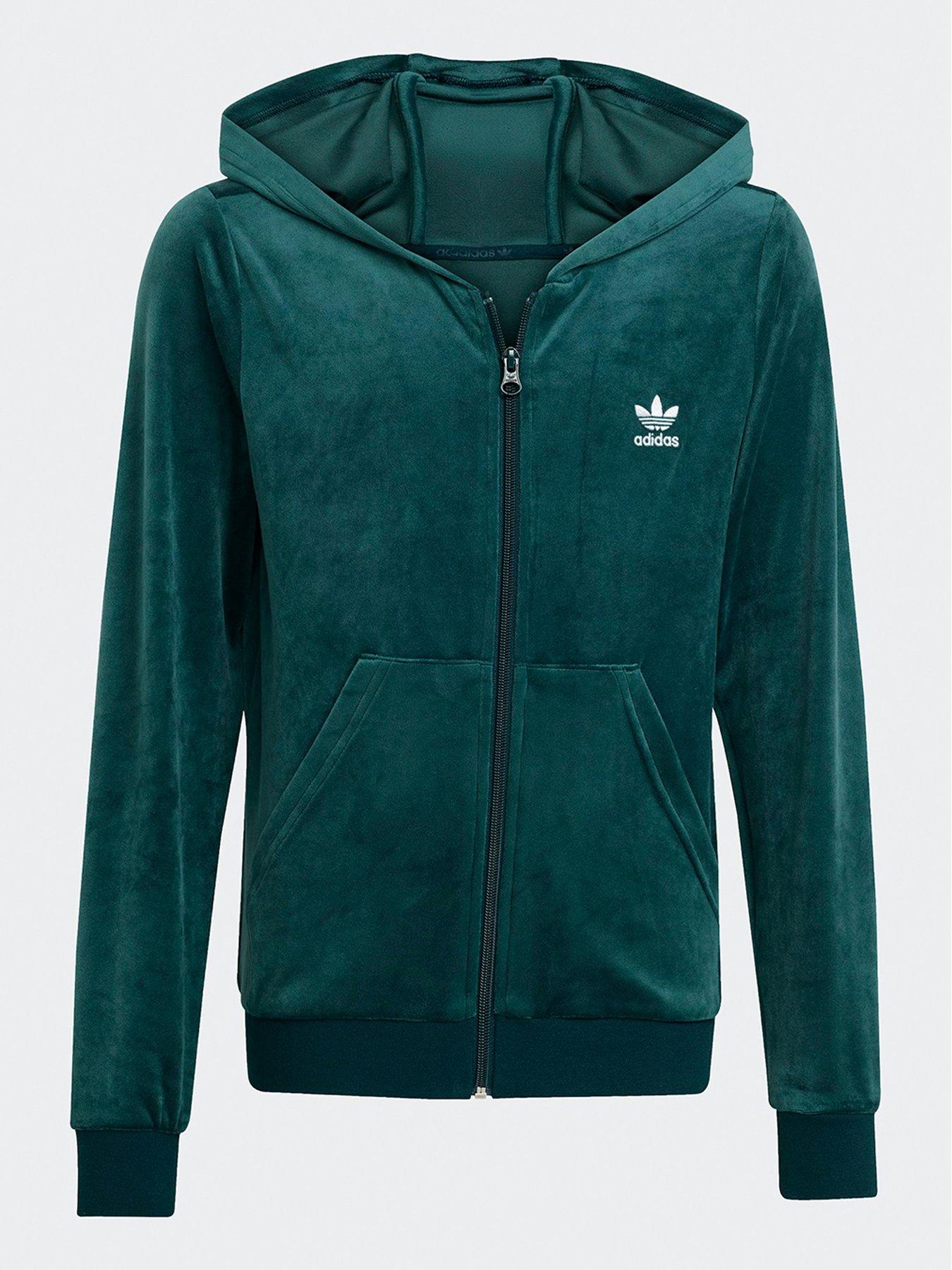  image of adidas-originals-junior-girls-velour-zip-hoodie-kids-green