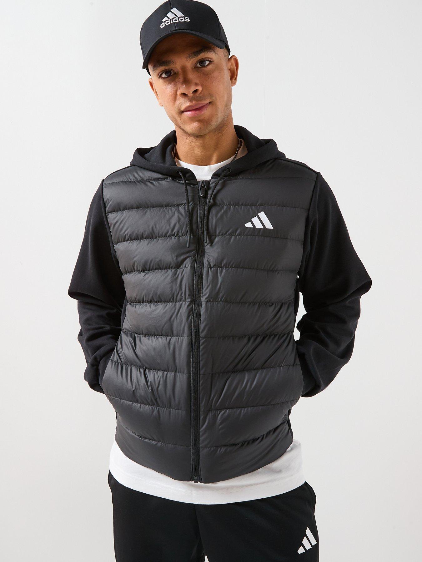  image of adidas-sportswear-mens-essentials-hybrid-down-hooded-jacket-black