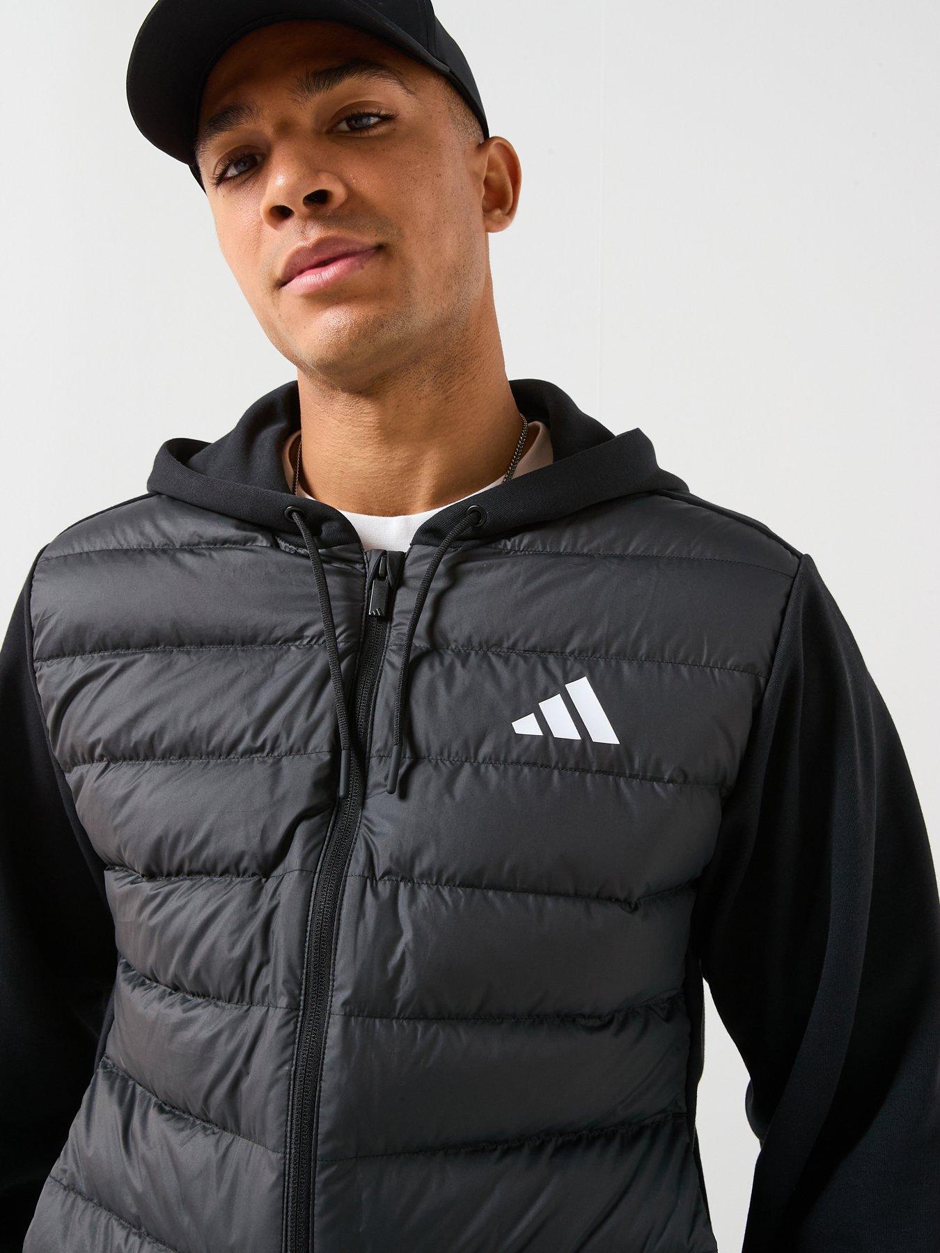  image of adidas-sportswear-mens-essentials-hybrid-down-hooded-jacket-black