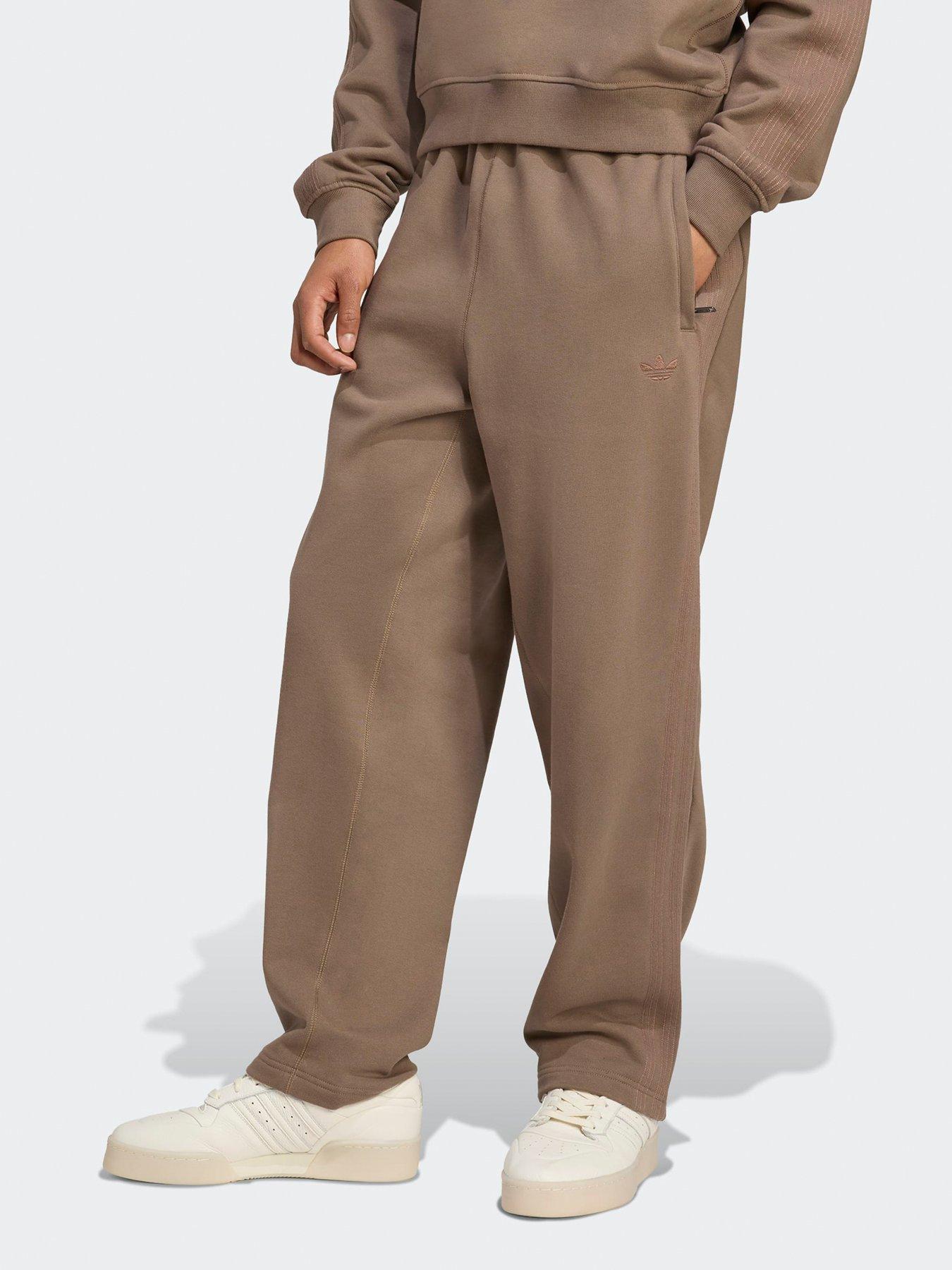  image of adidas-originals-mens-premium-essentials-open-hem-joggers-brown