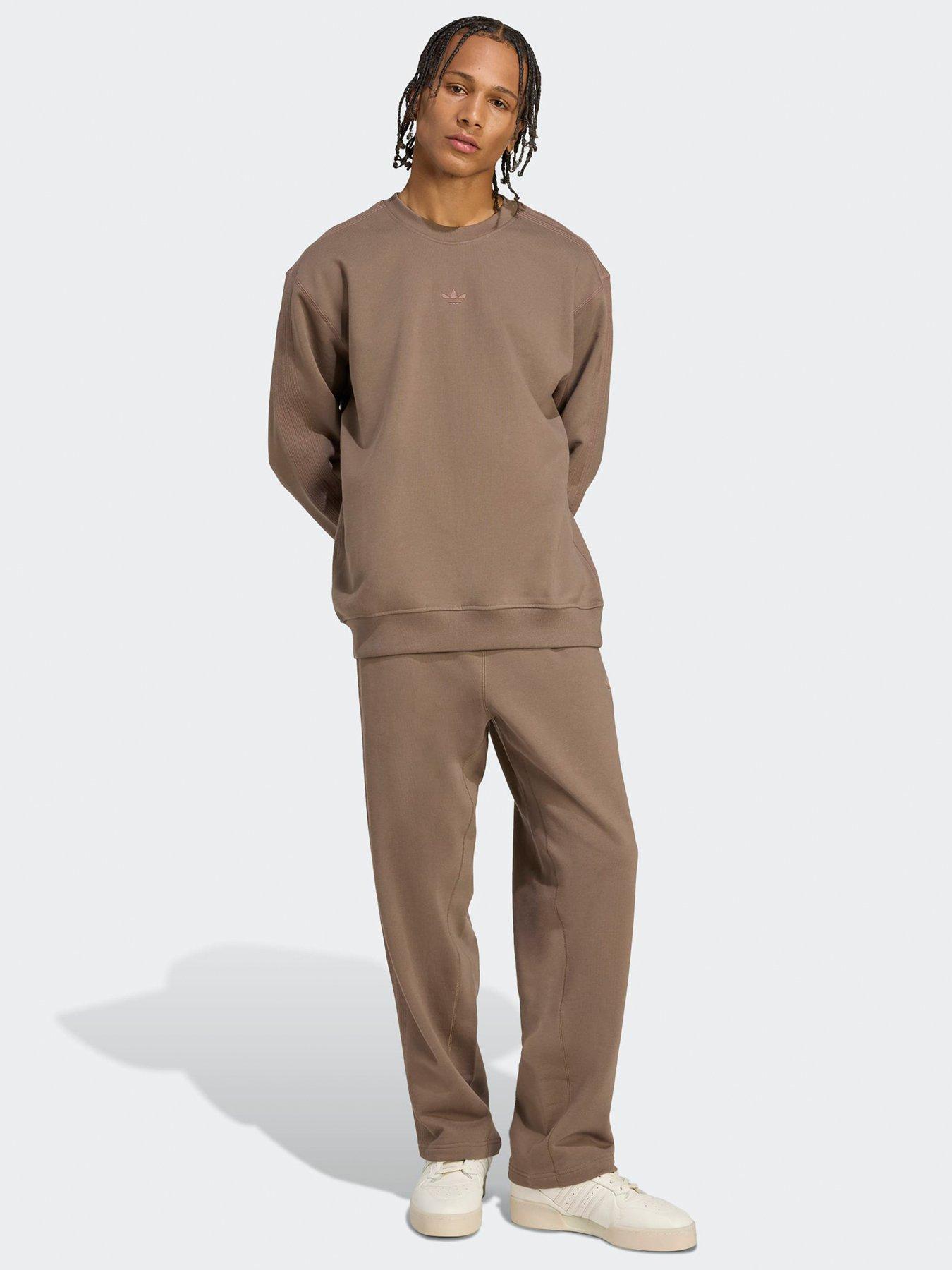  image of adidas-originals-mens-premium-essentials-open-hem-joggers-brown