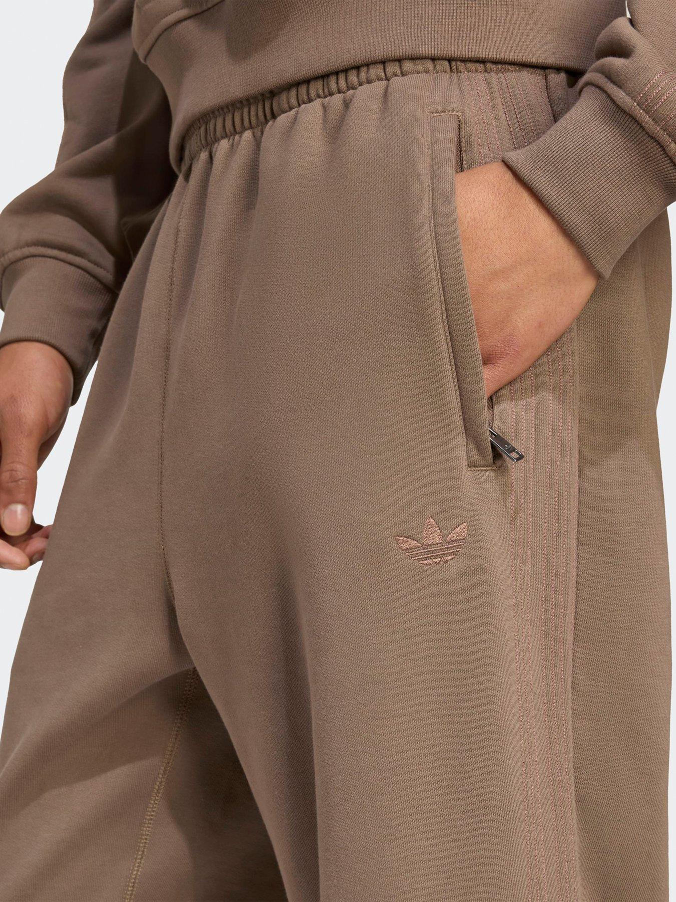  image of adidas-originals-mens-premium-essentials-open-hem-joggers-brown