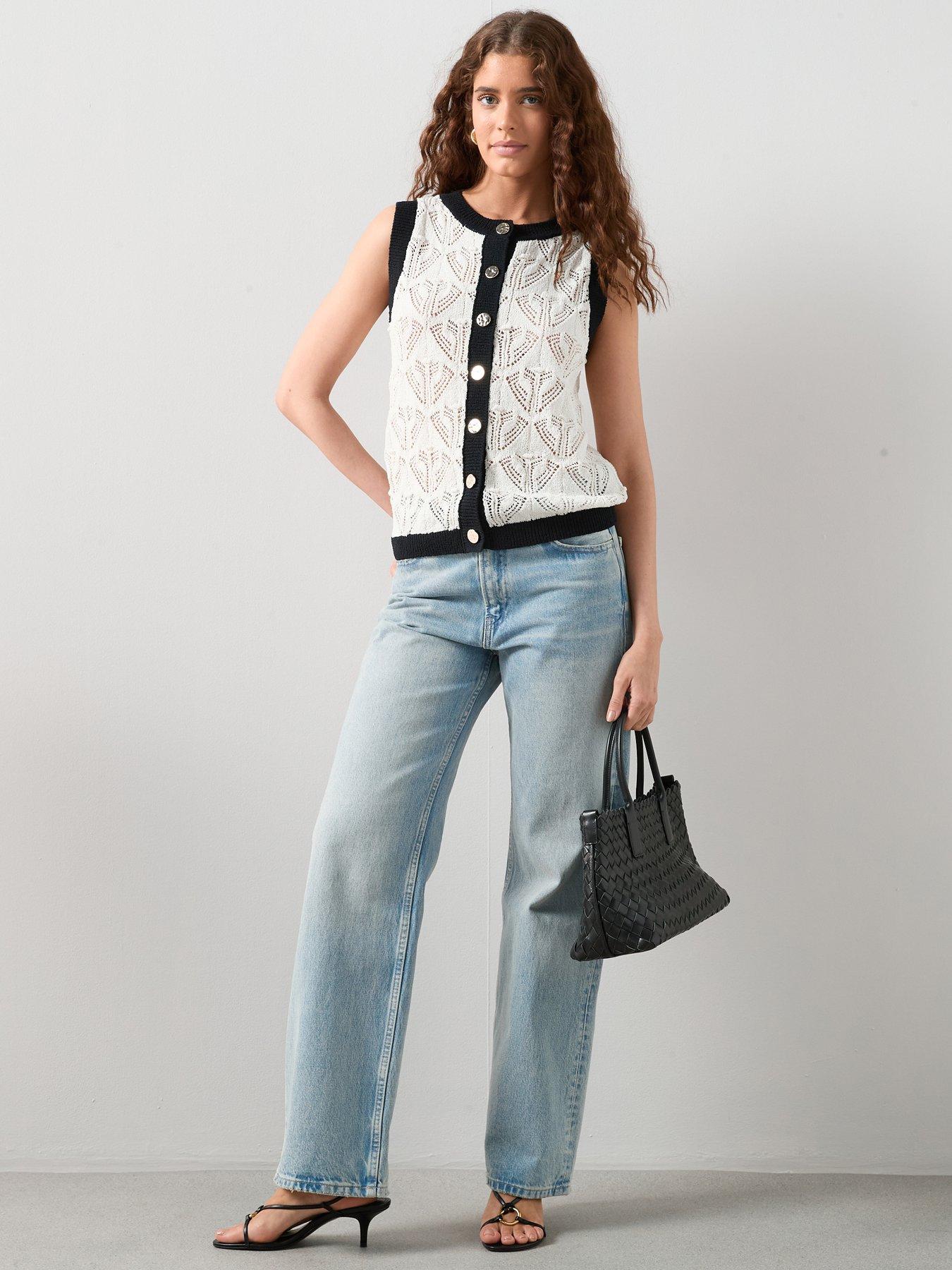 The Very Collection Colour Block Pointelle Knitted Tank - Black/white