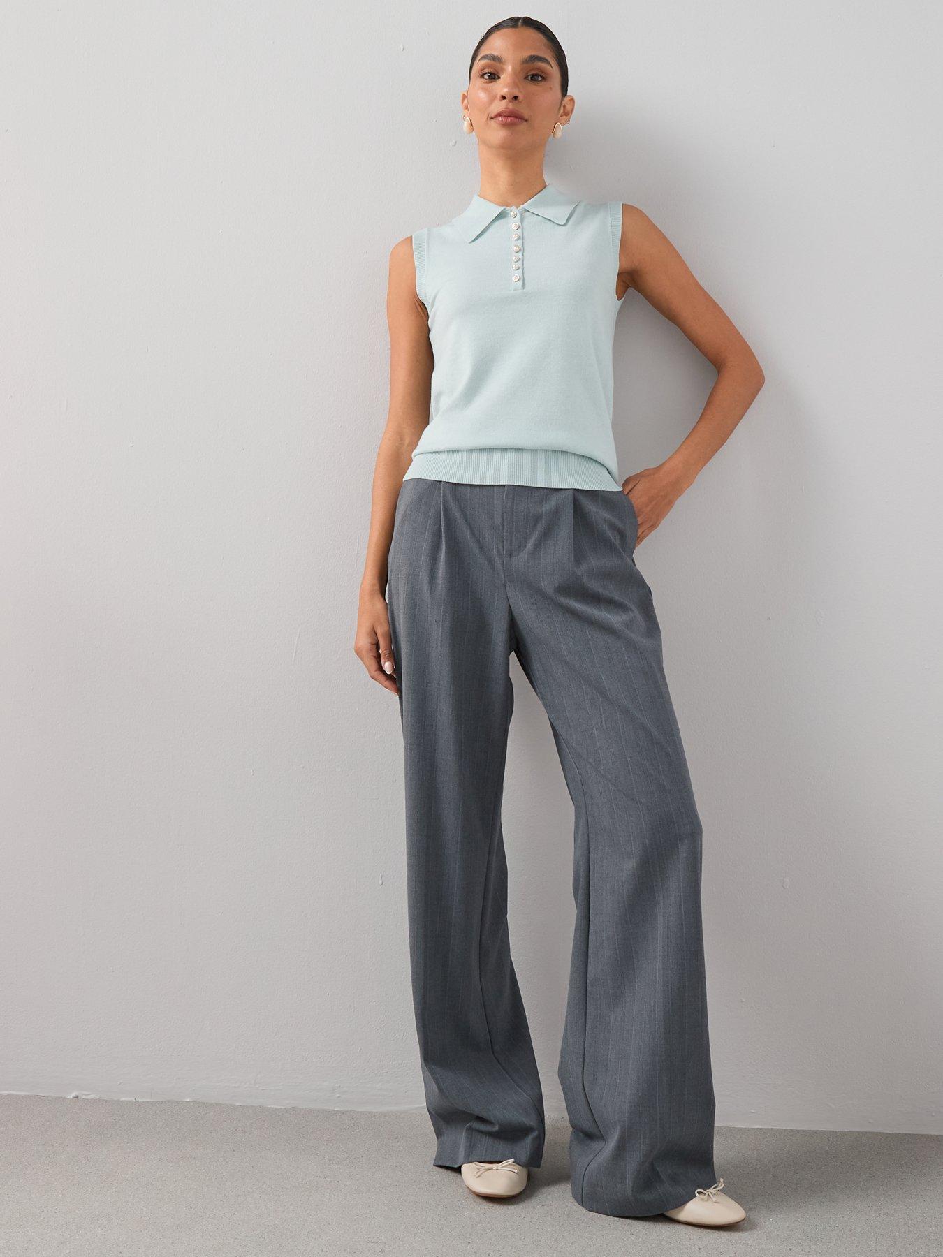 Image 3 of 7 of The Very Collection Collared Neck Half Placket Sleeveless Knitted Top - Light Blue