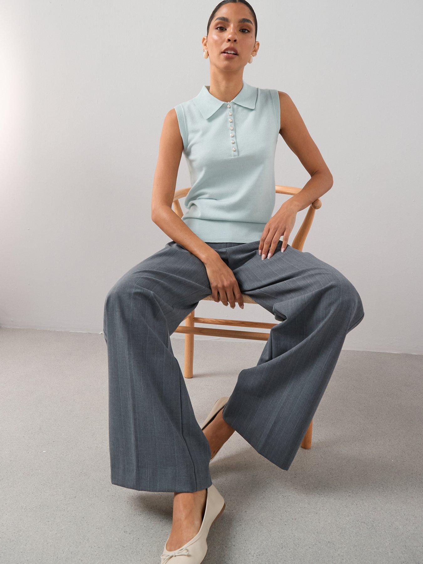 Image 5 of 7 of The Very Collection Collared Neck Half Placket Sleeveless Knitted Top - Light Blue