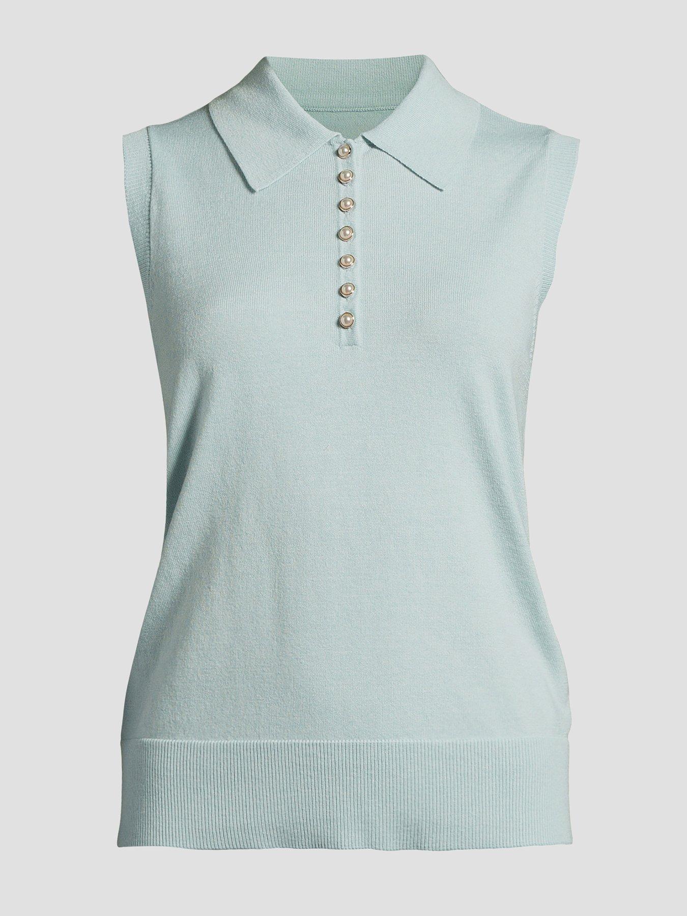 Image 7 of 7 of The Very Collection Collared Neck Half Placket Sleeveless Knitted Top - Light Blue