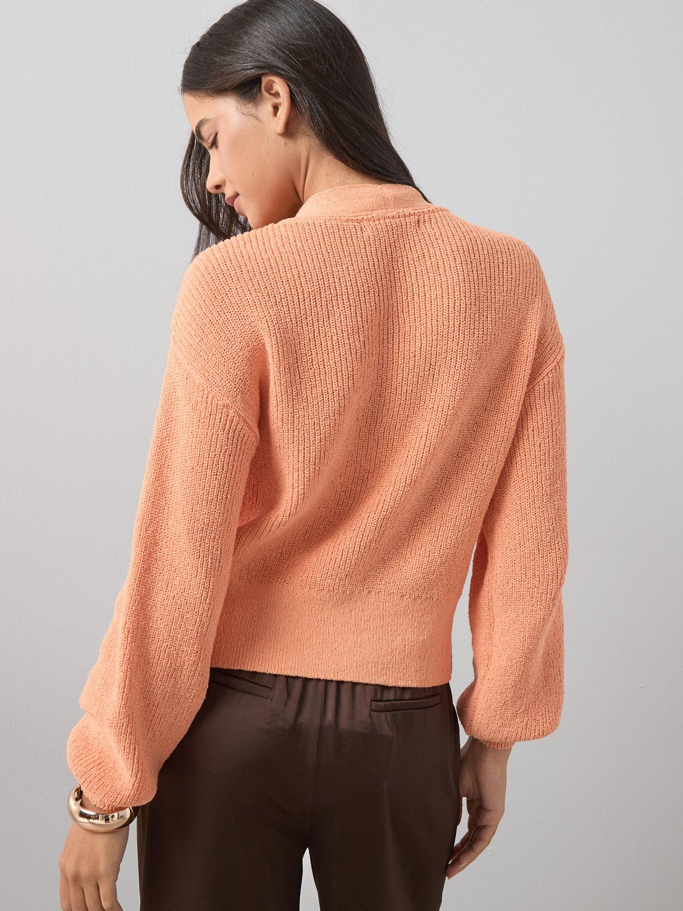 Image 2 of 7 of The Very Collection Cotton Rich Sun Button V Neck Cardigan&nbsp;- Orange