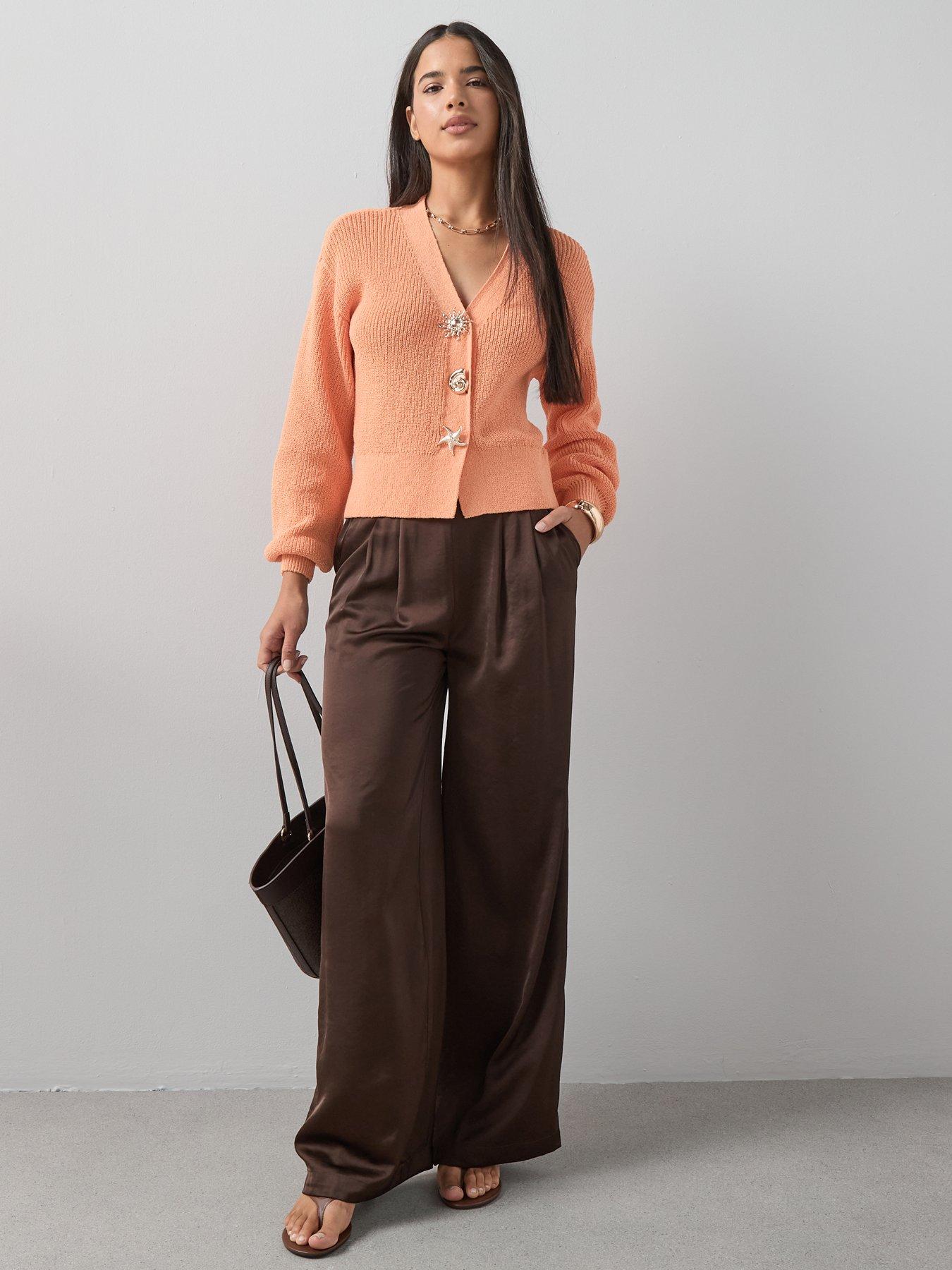 Image 6 of 7 of The Very Collection Cotton Rich Sun Button V Neck Cardigan&nbsp;- Orange