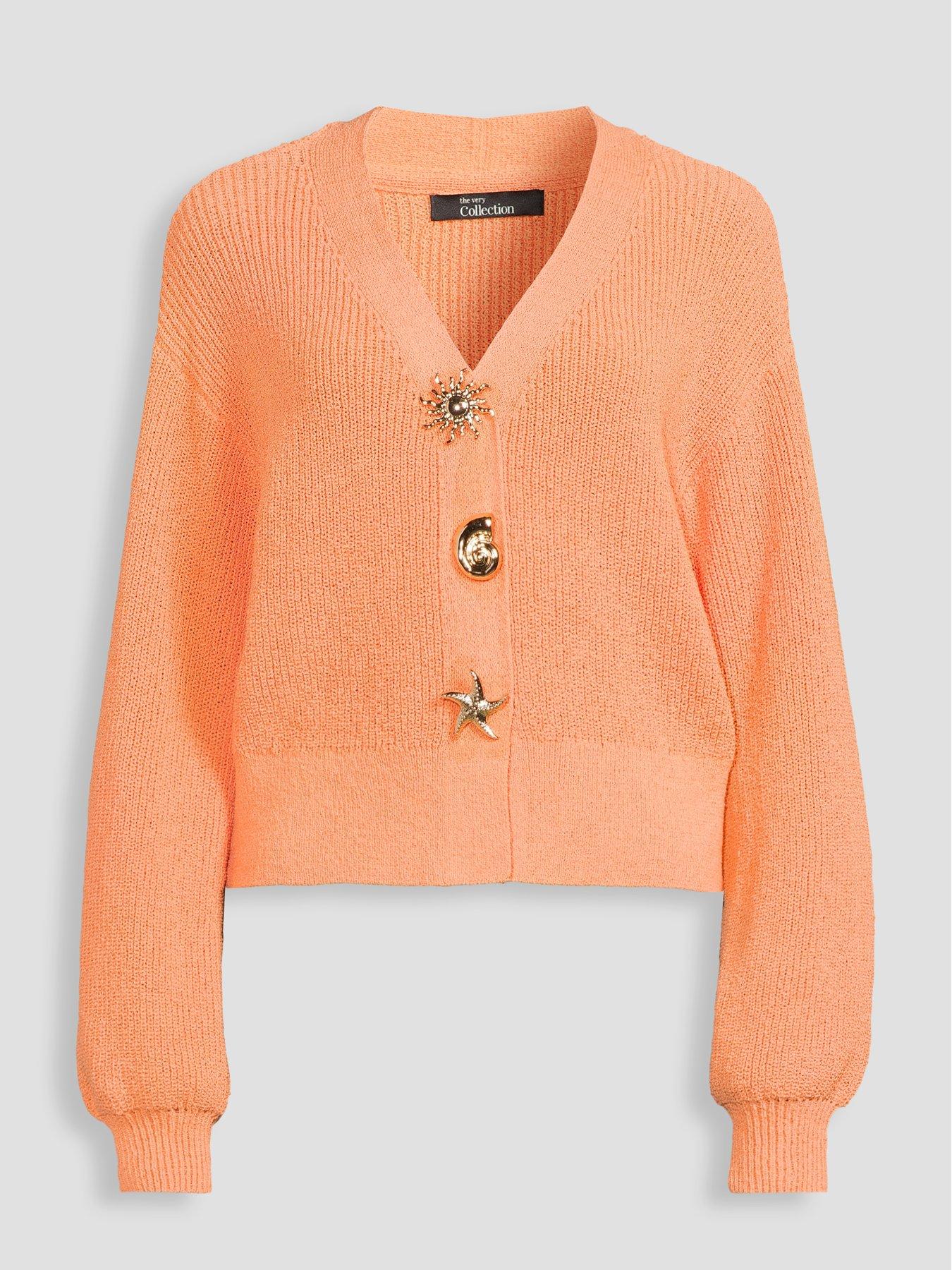 Image 7 of 7 of The Very Collection Cotton Rich Sun Button V Neck Cardigan&nbsp;- Orange