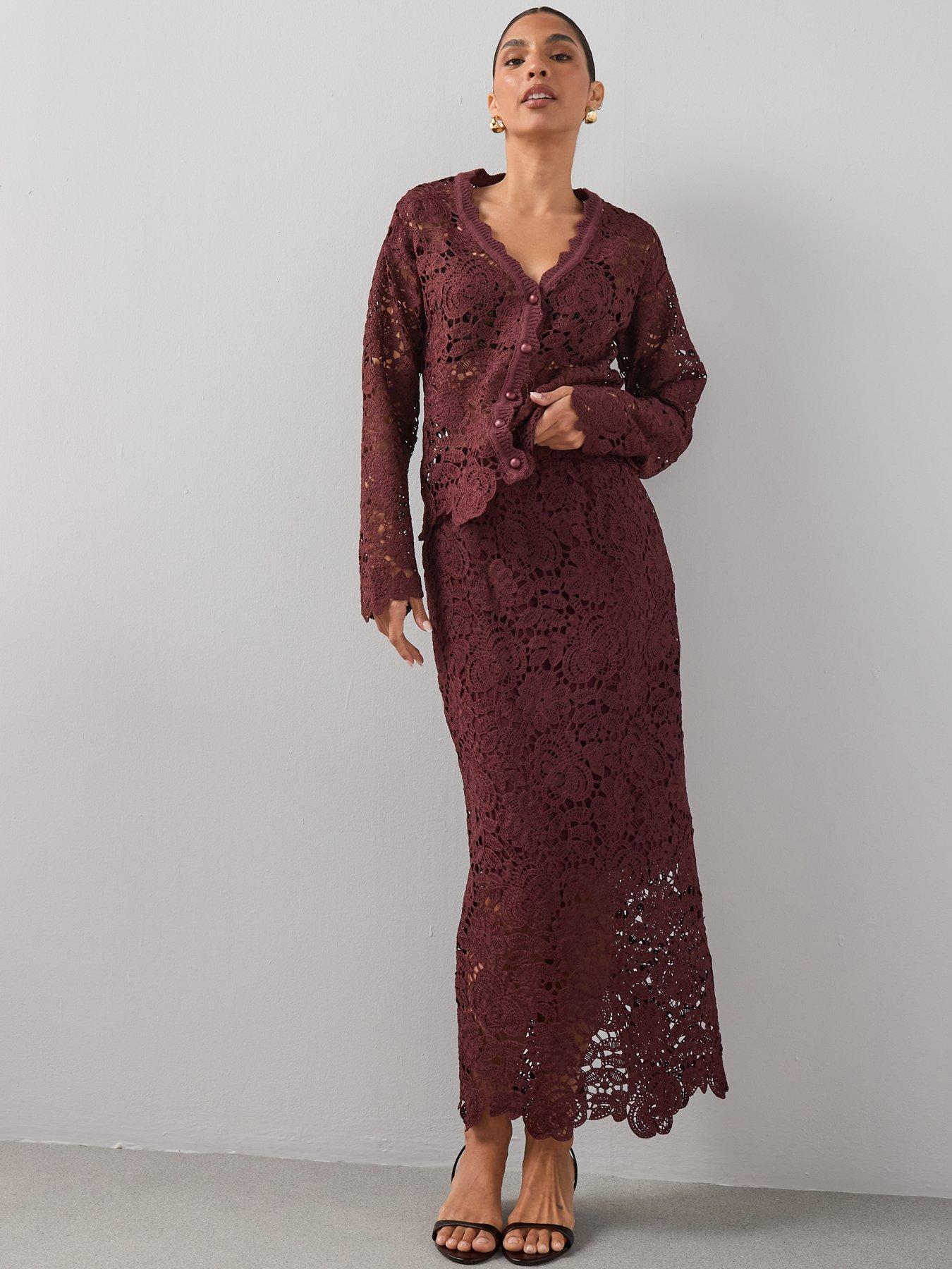The Very Collection Crochet Maxi Skirt Coord - Brown