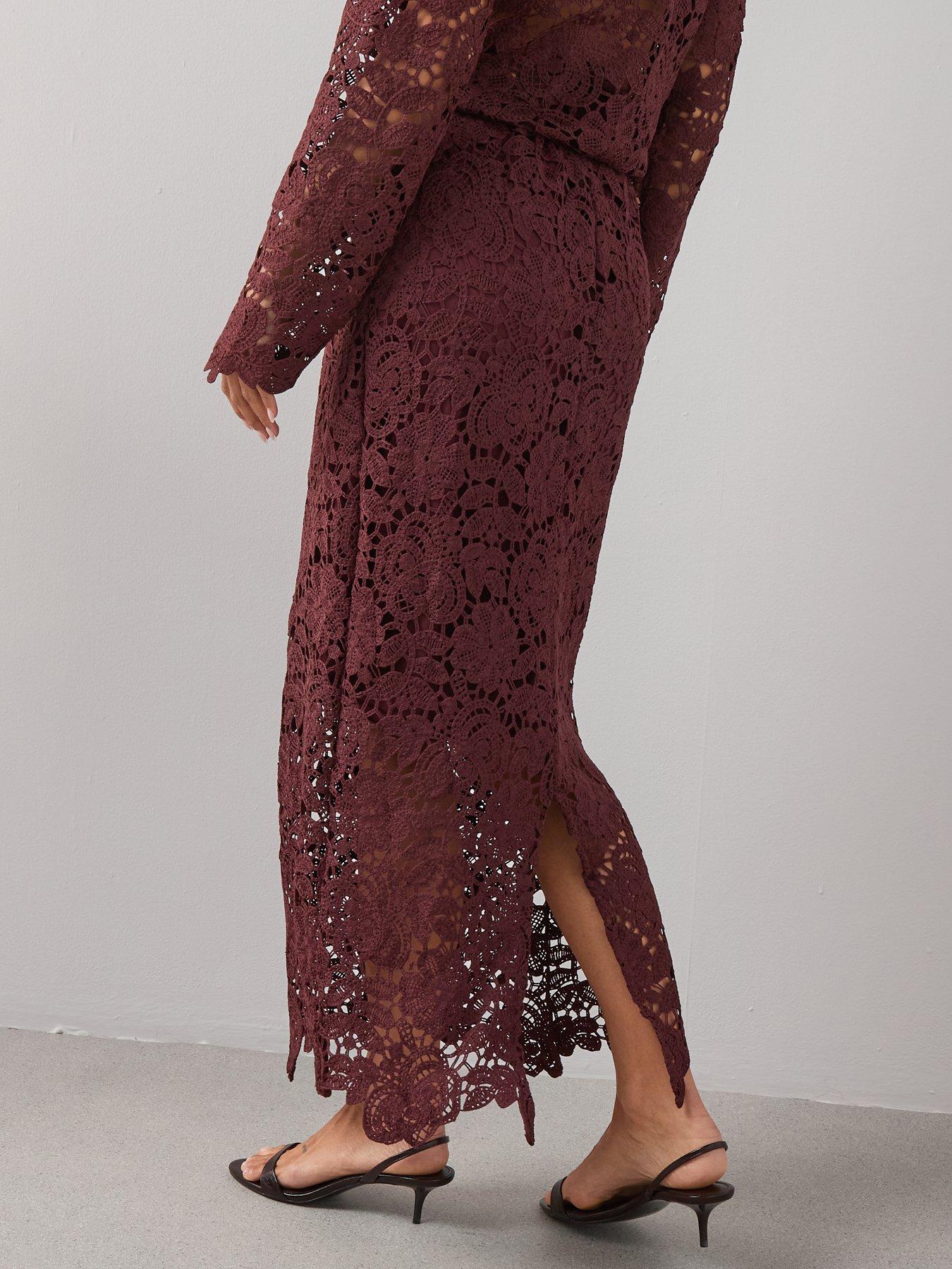 Image 2 of 7 of The Very Collection Crochet Maxi Skirt Coord&nbsp;- Chocolate
