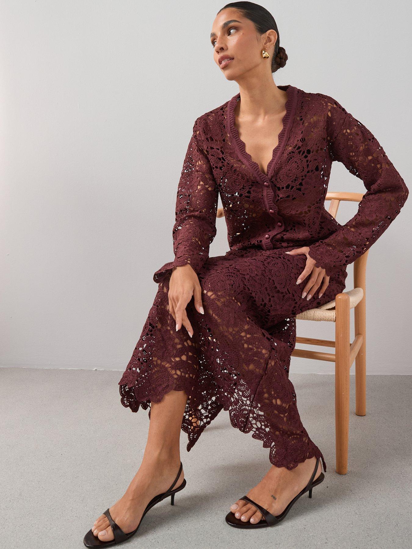 Image 3 of 7 of The Very Collection Crochet Maxi Skirt Coord&nbsp;- Chocolate
