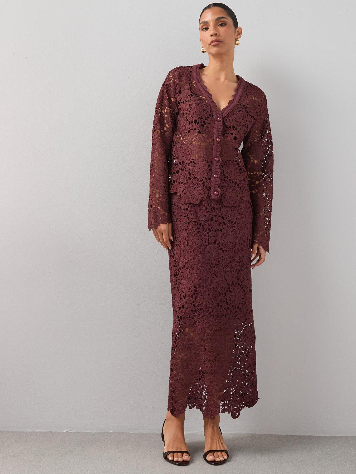 Image 6 of 7 of The Very Collection Crochet Maxi Skirt Coord&nbsp;- Chocolate