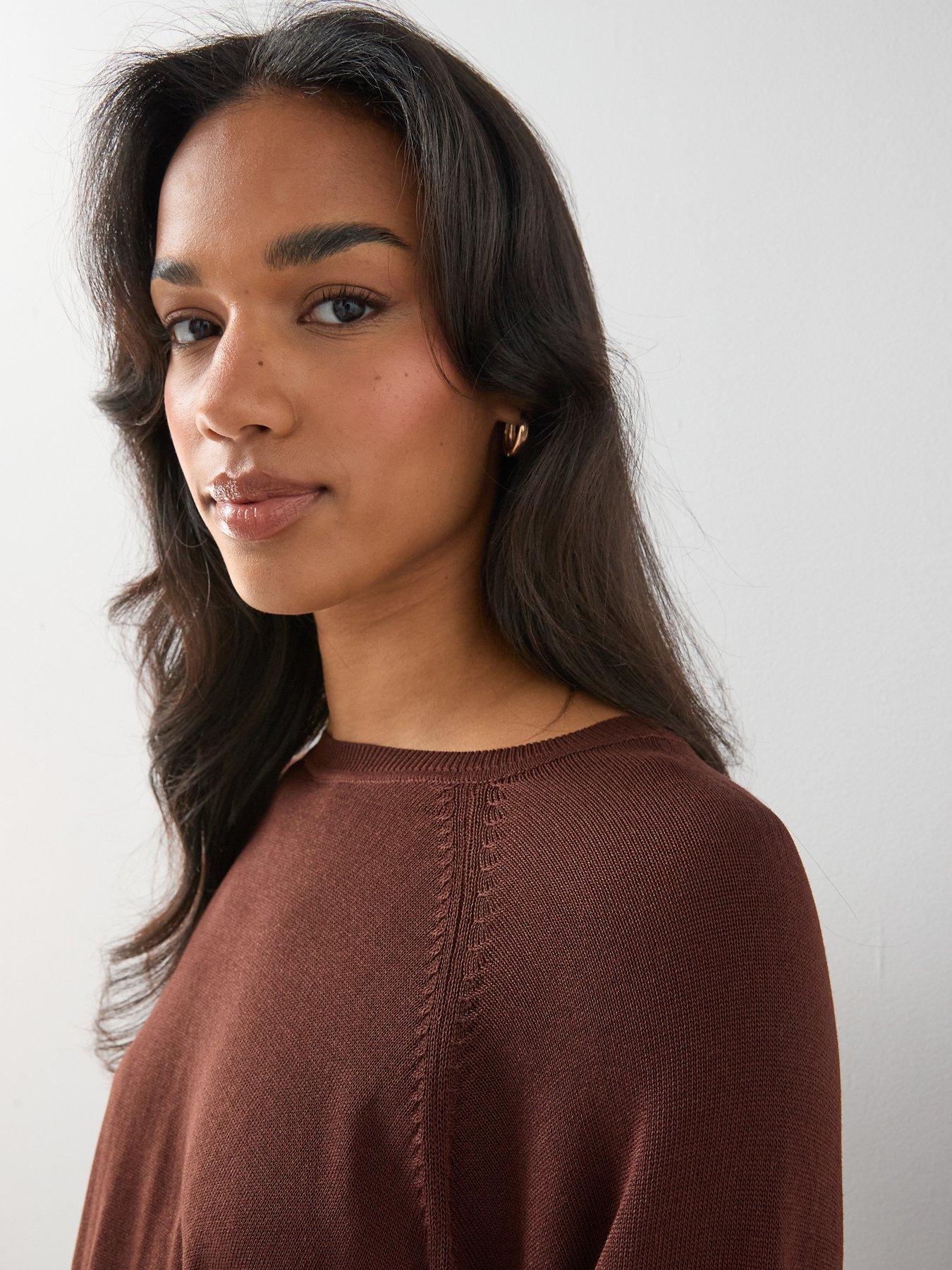 Image 4 of 7 of The Very Collection Batwing Cinched Waist Knitted Top - Brown