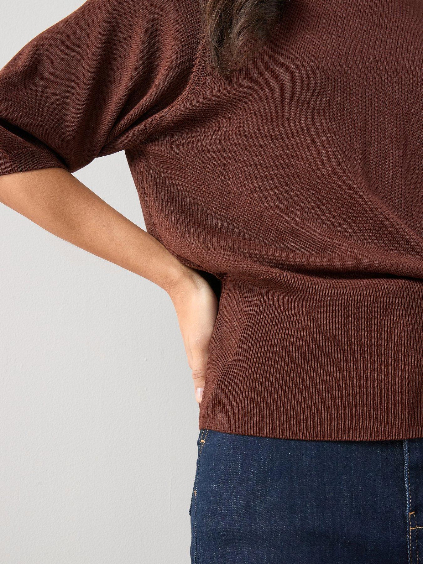 Image 6 of 7 of The Very Collection Batwing Cinched Waist Knitted Top - Brown