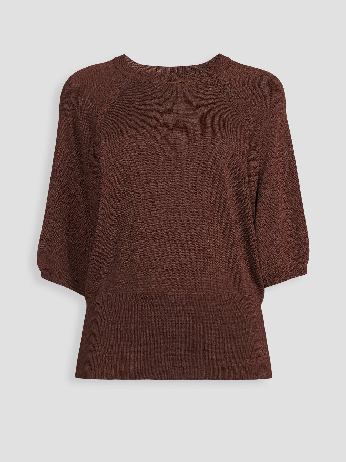 Image 7 of 7 of The Very Collection Batwing Cinched Waist Knitted Top - Brown