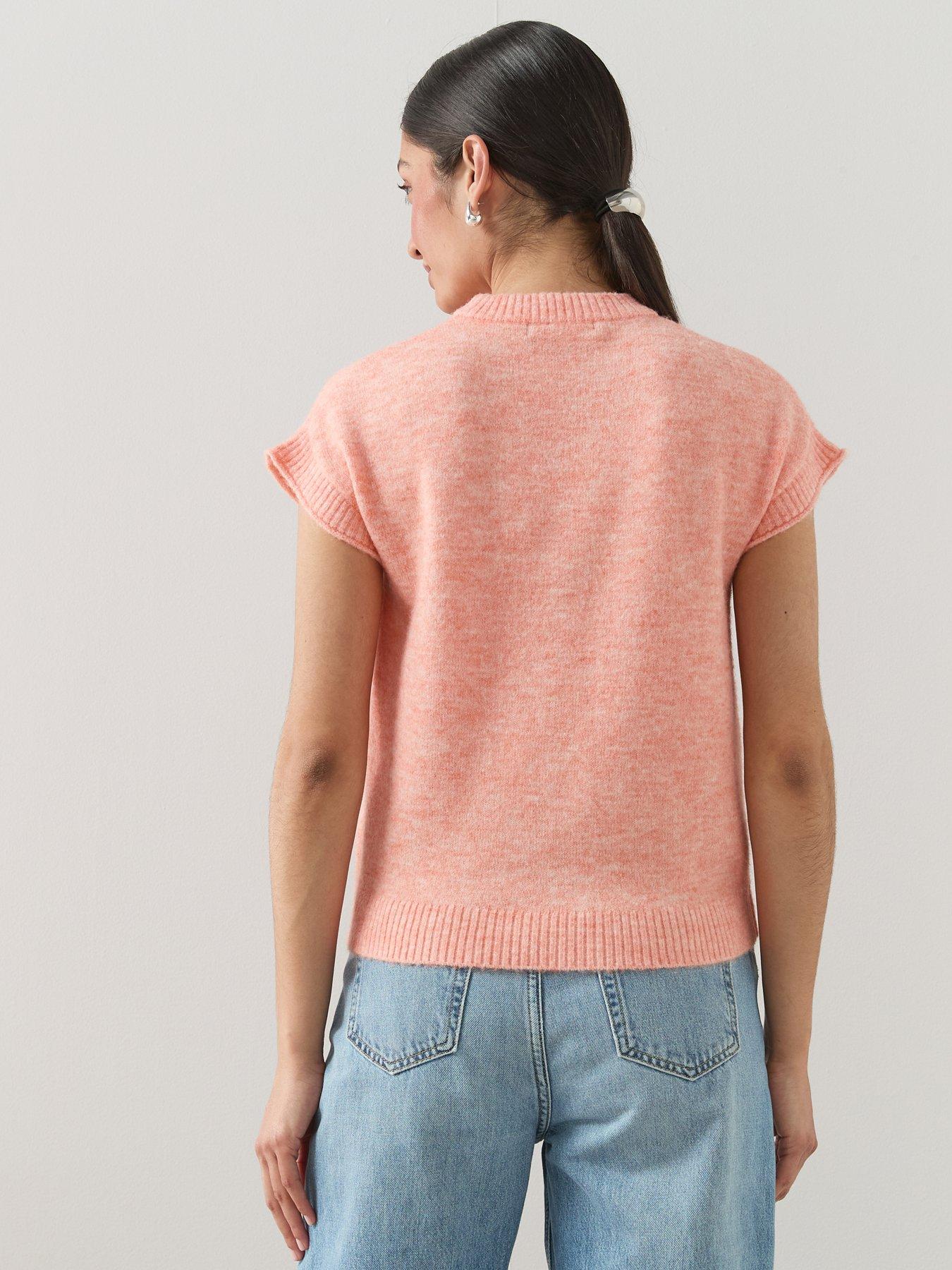 Image 2 of 6 of The Very Collection Crew Neck Cap Sleeve Knitted Jumper - Coral Orange