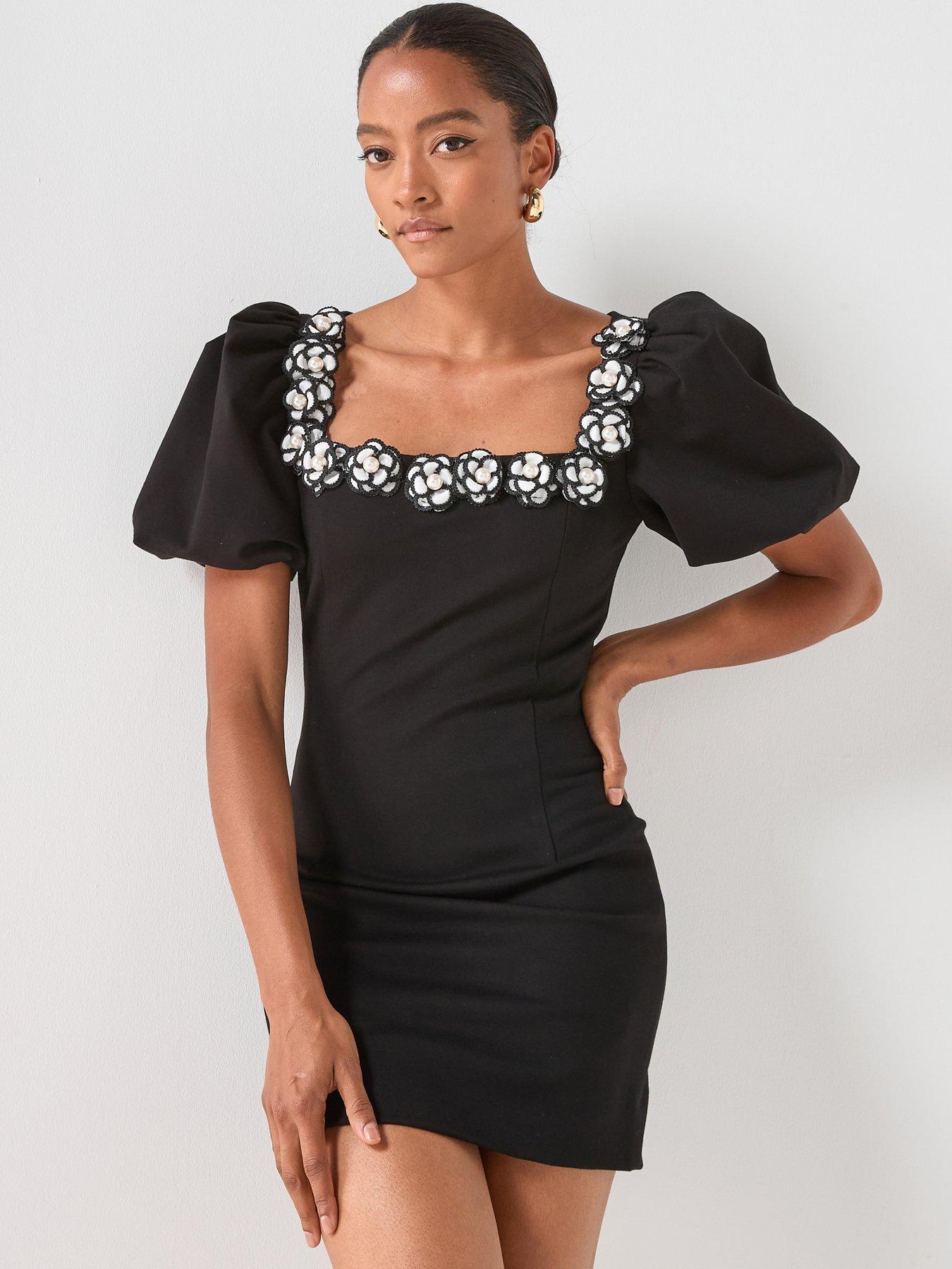 front image of elliatt-marina-sleeve-mini-dress-black