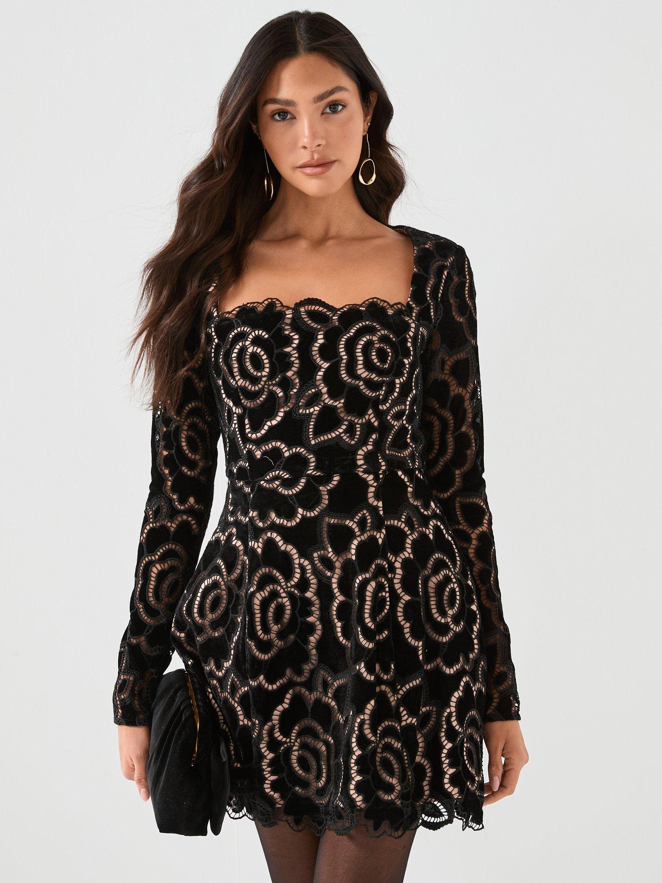 front image of elliatt-eris-long-sleeve-mini-dress-black