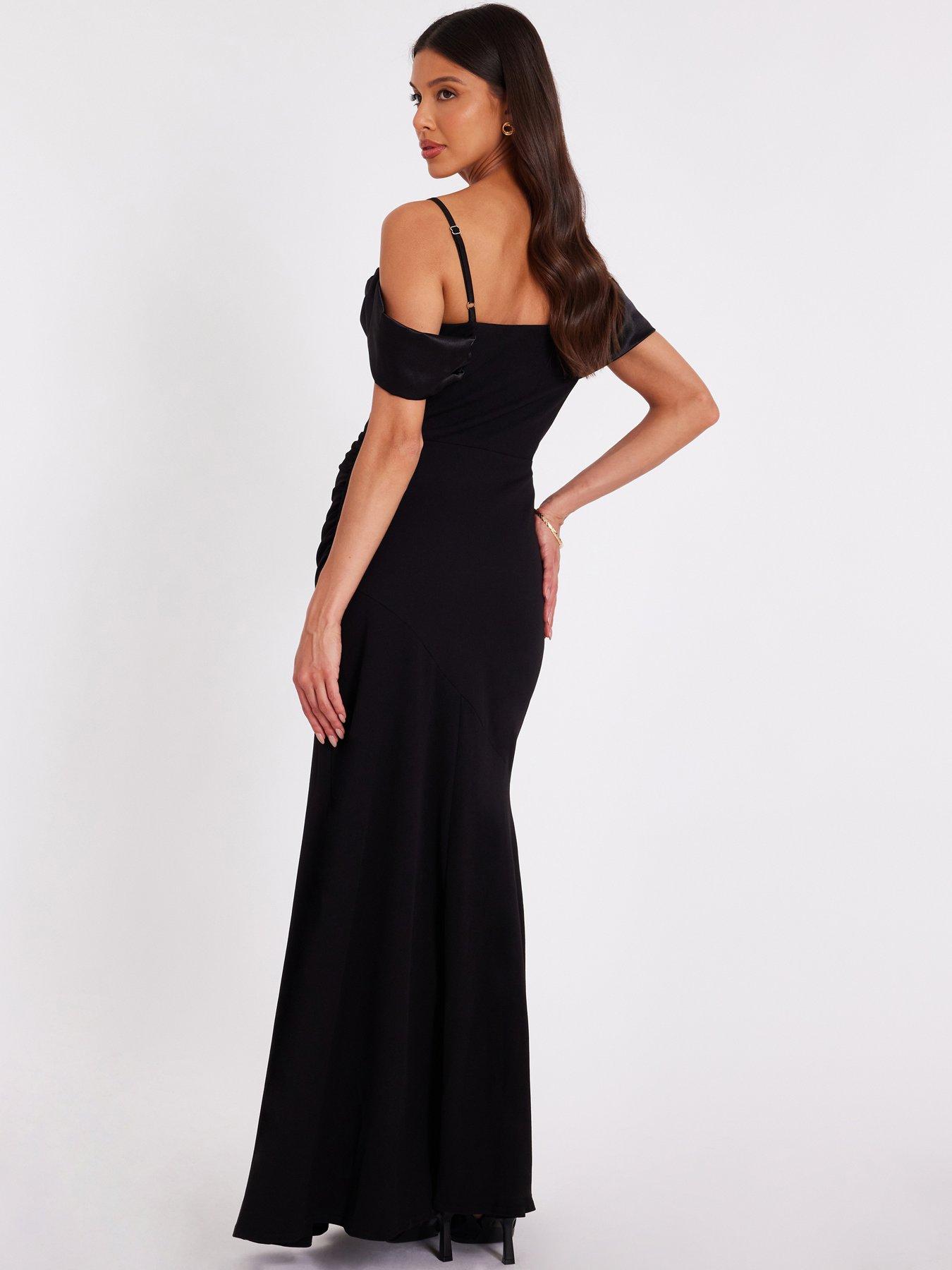 Image 2 of 6 of Quiz Black Cold Shoulder Maxi Dress