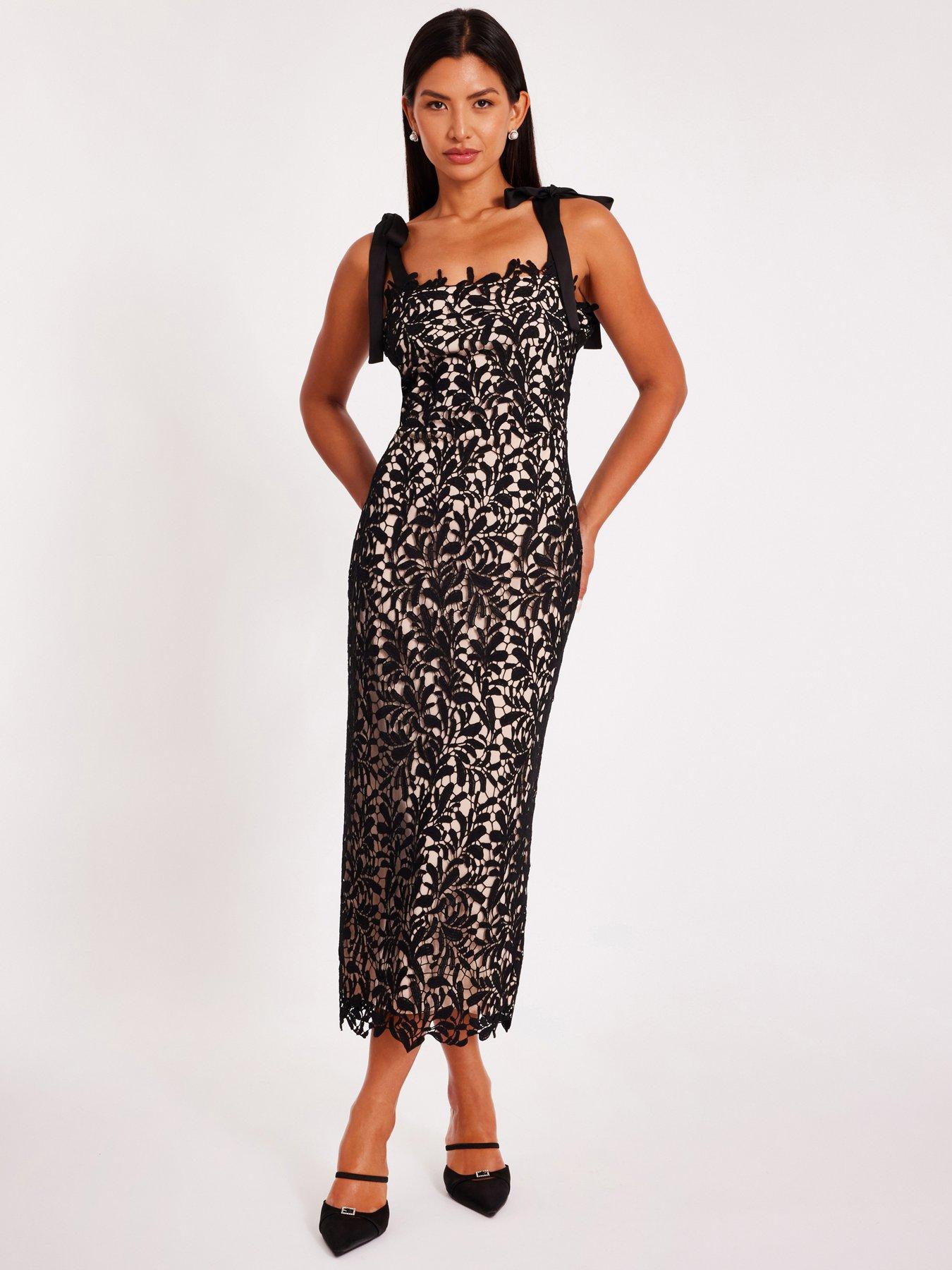 undefined Black Crochet Lace Midi Dress