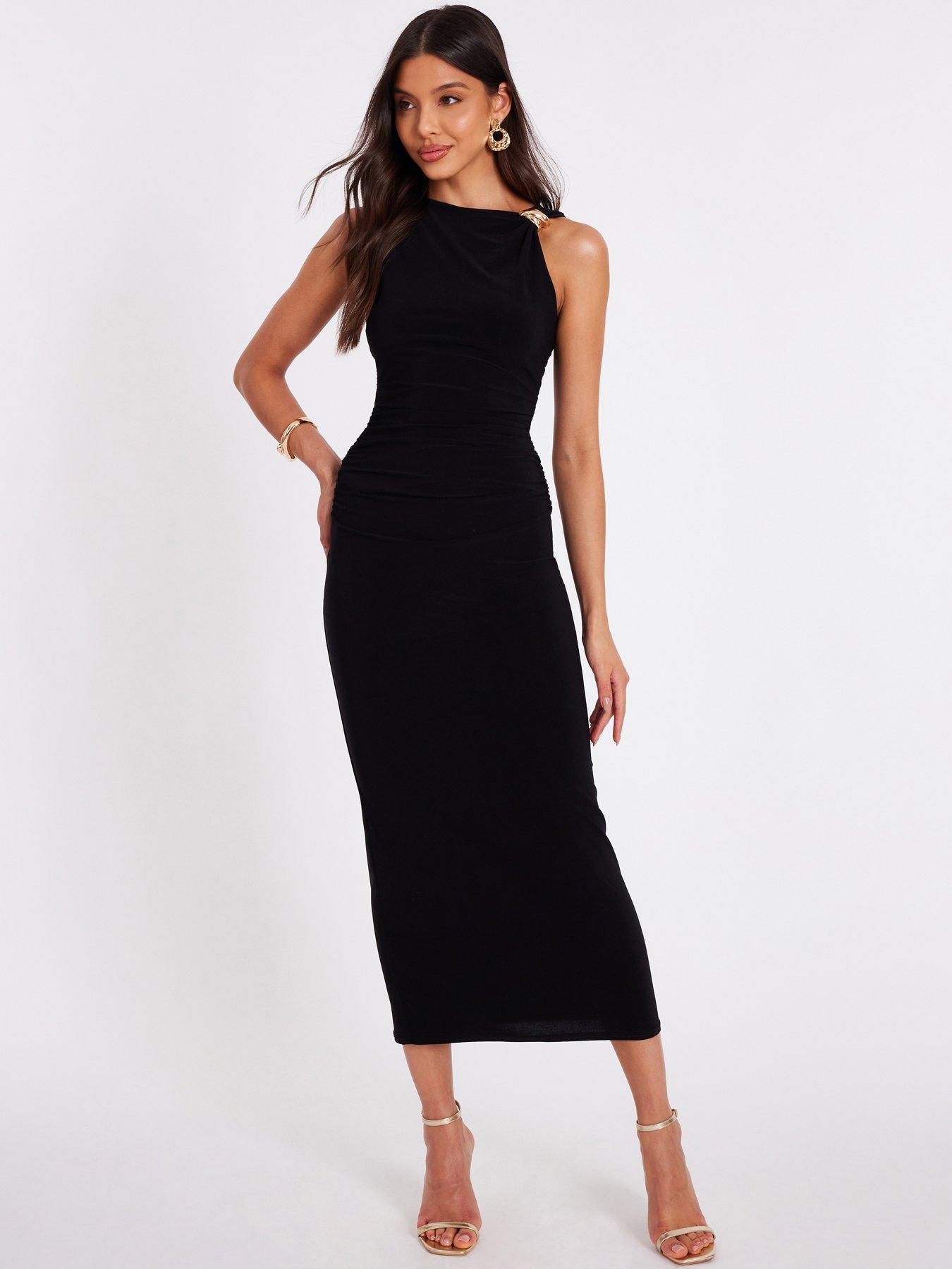 quiz-black-gold-buckle-midaxi-dress