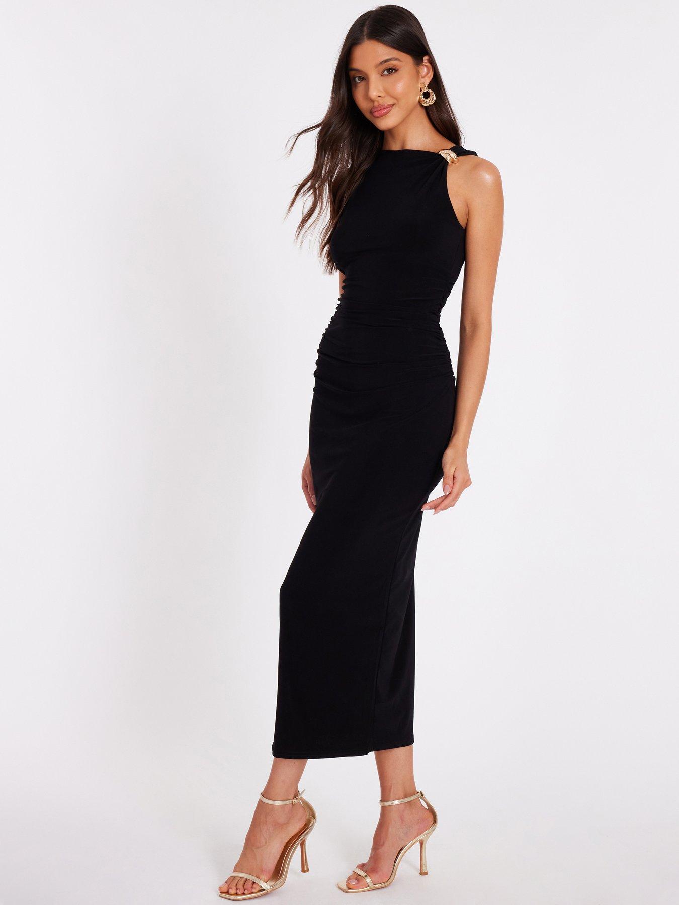 Image 3 of 6 of Quiz Black Gold Buckle Midaxi Dress