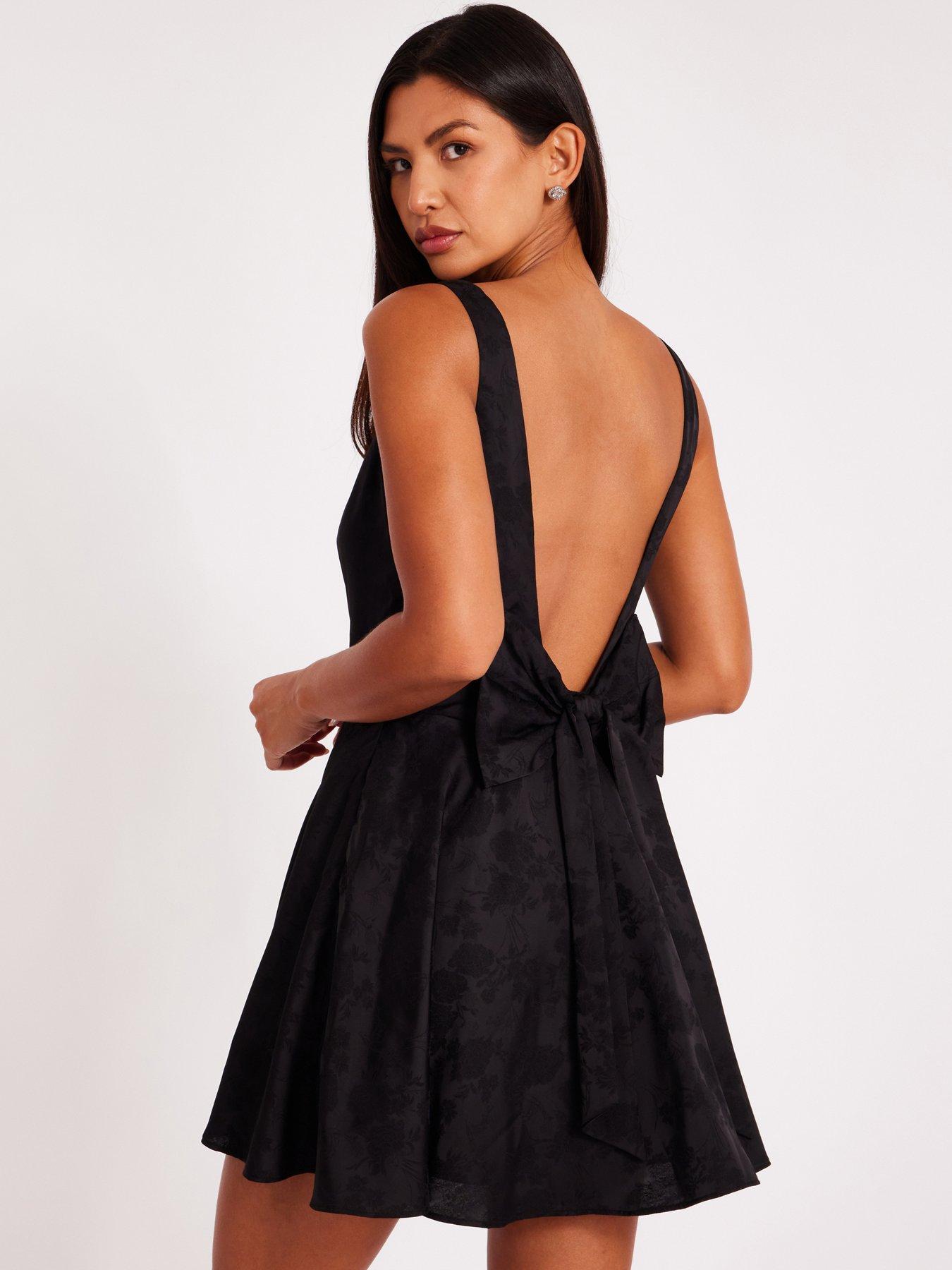 Image 2 of 6 of Quiz Black Satin Jacquard Mini Dress