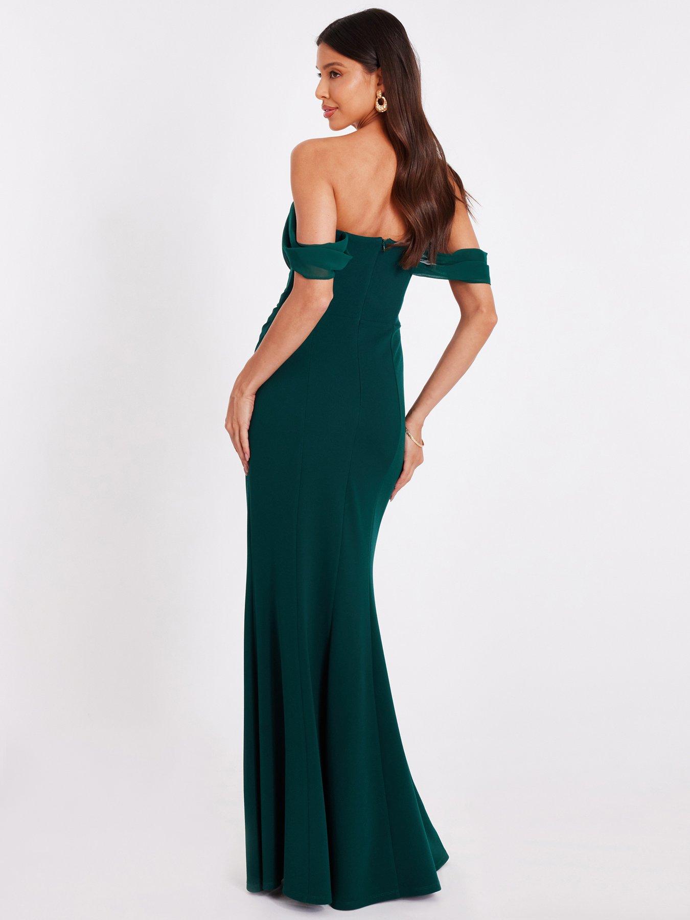 Image 2 of 6 of Quiz Bottle Green Chiffon Bardot Maxi Dress