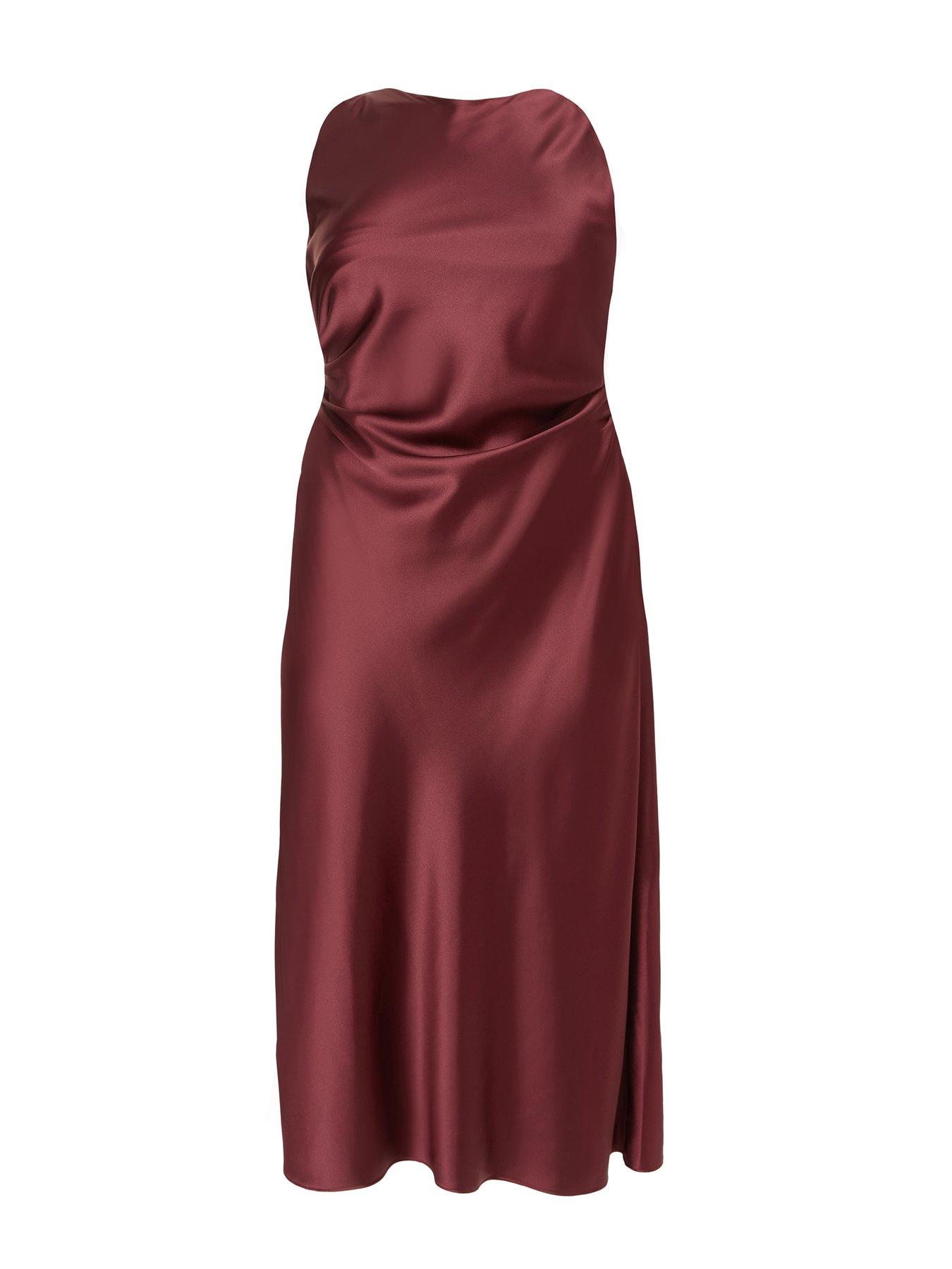 Image 4 of 6 of Quiz Curve Dark Red Satin Midaxi Dress