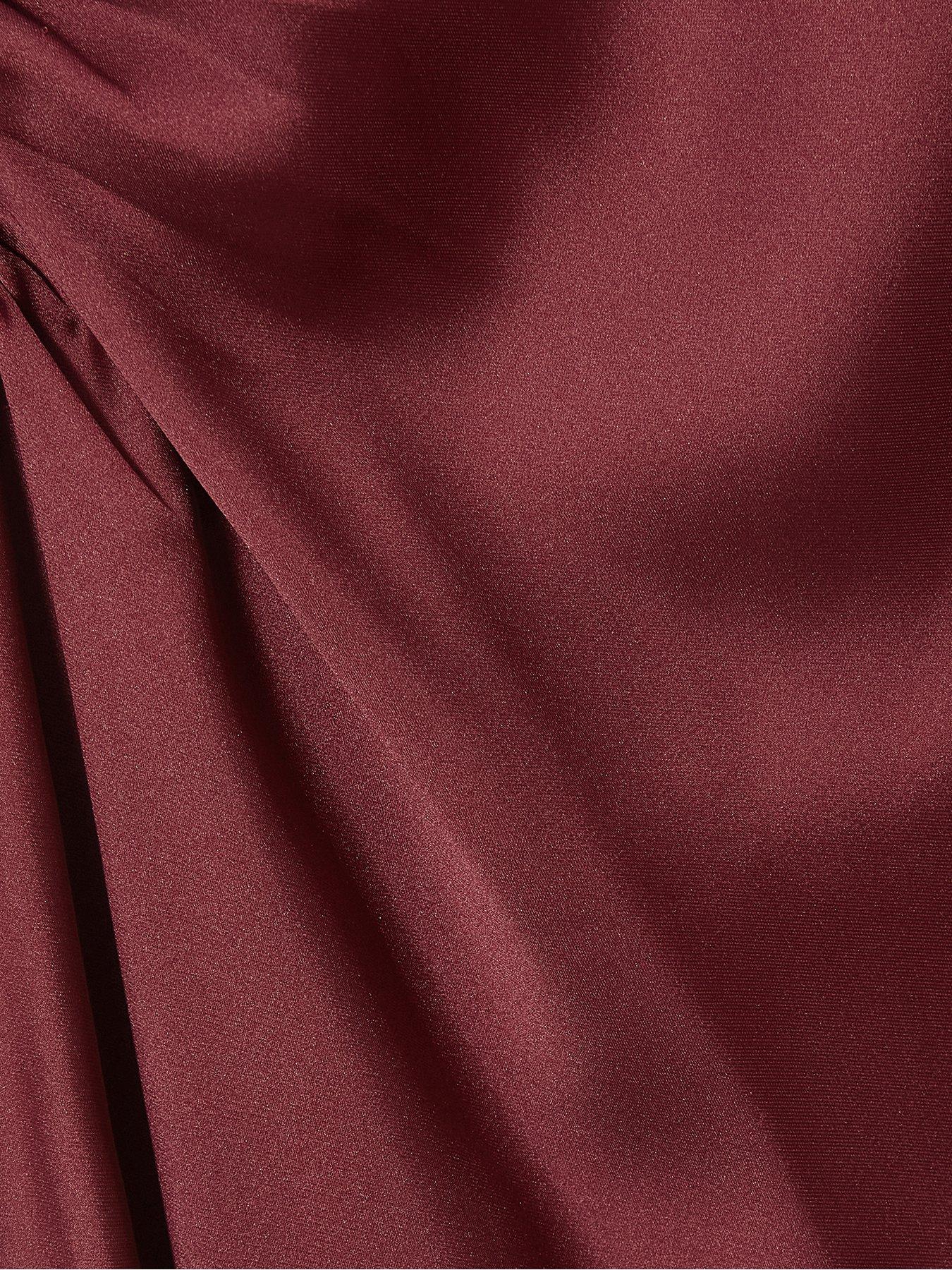 Image 6 of 6 of Quiz Curve Dark Red Satin Midaxi Dress