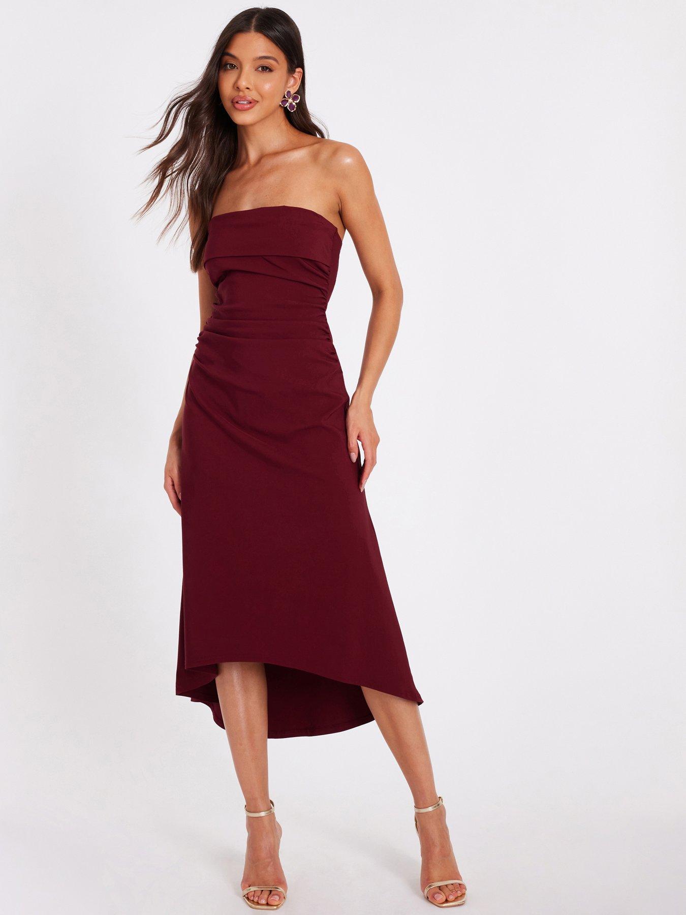 Image 1 of 6 of Quiz Dark Red Bandeau Midi Dress