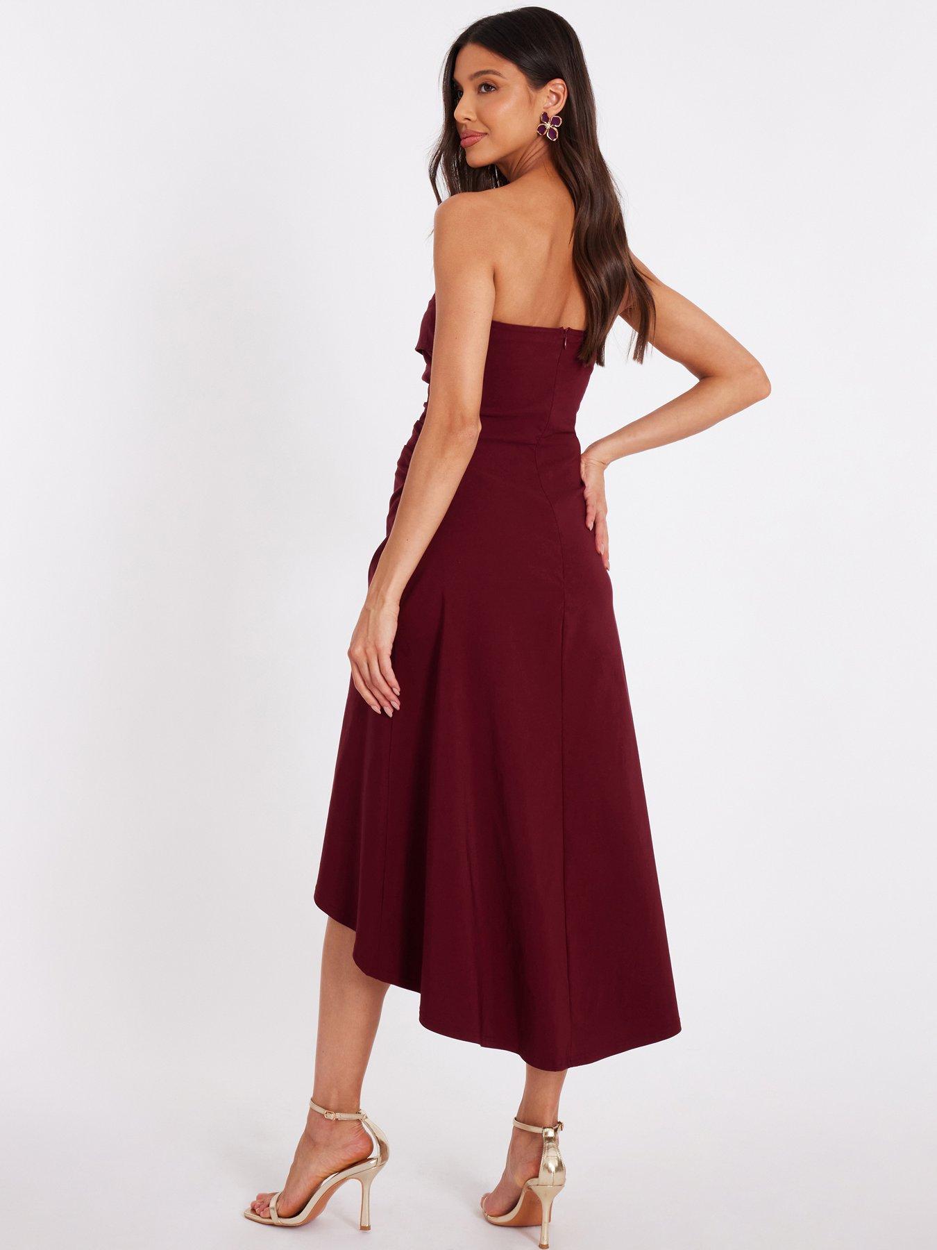 Image 2 of 6 of Quiz Dark Red Bandeau Midi Dress
